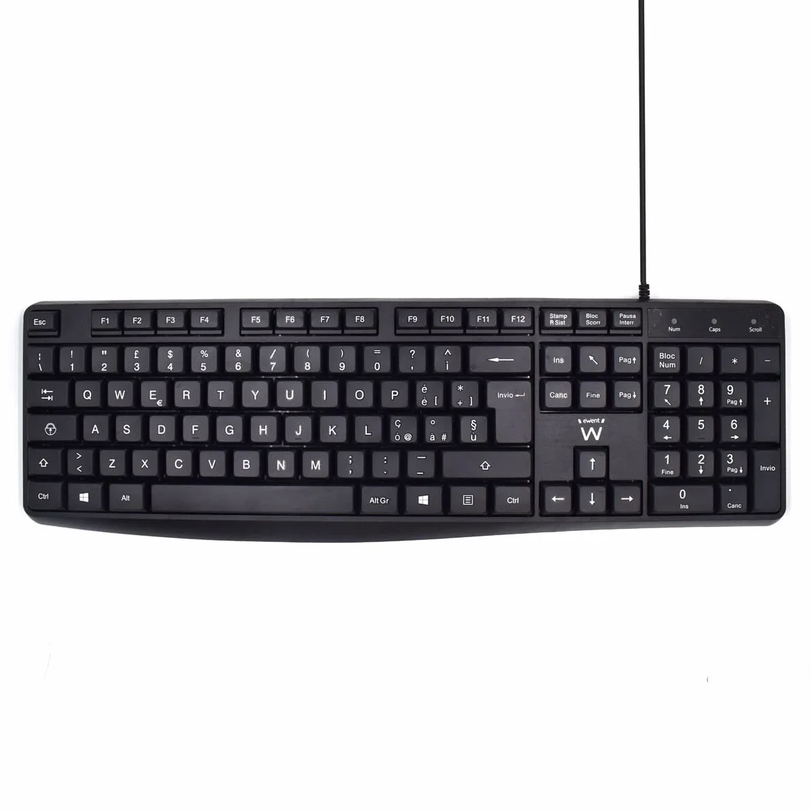 Ewent Tastiera Cablata USB Digitazione Silenziosa Layout QWERTY Italiano PC Notebook Cavo 1.5m Nera