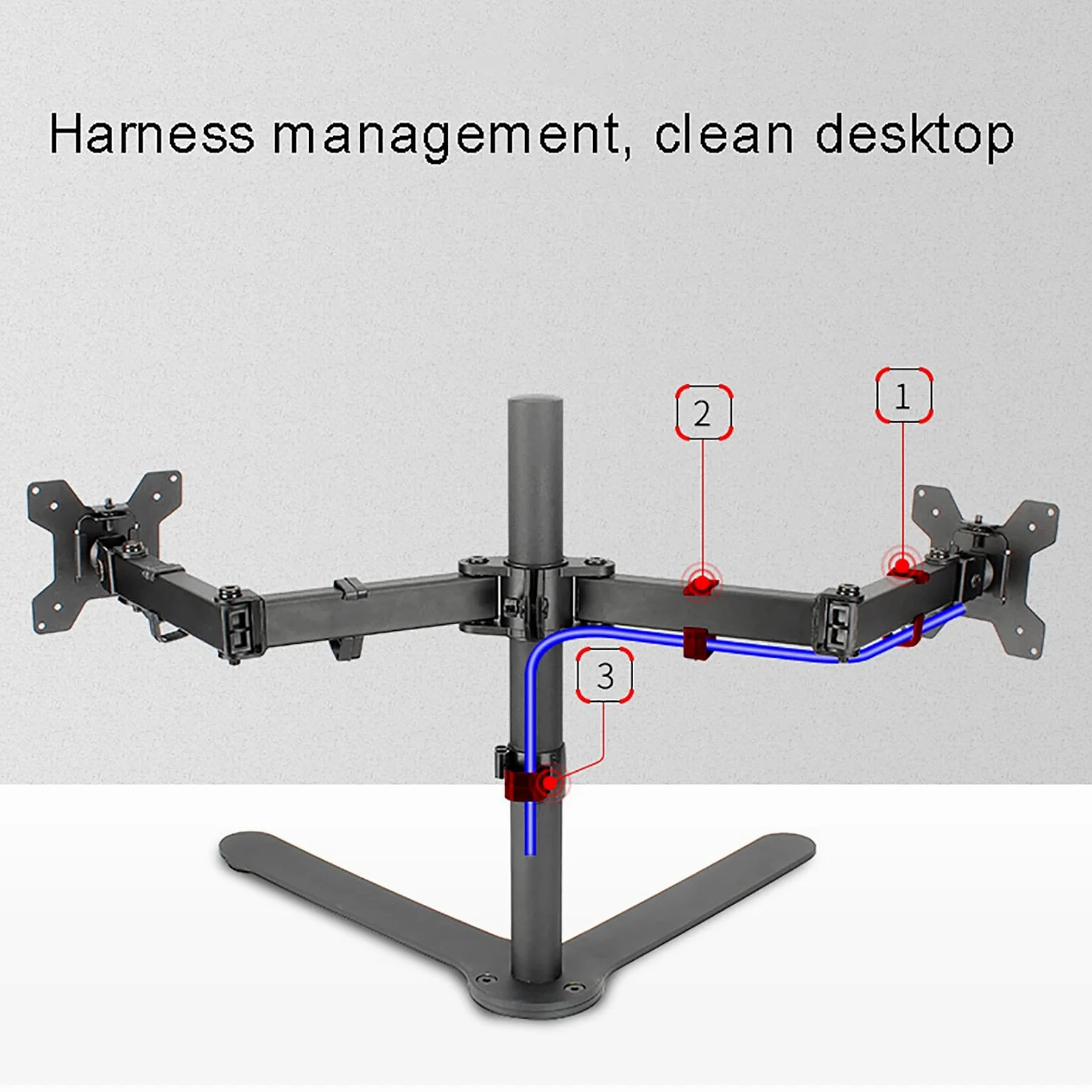 Supporto da Tavolo per TV/Monitor A Doppio Schermo, Supporto TV con Sistema di Rotazione A Tre Assi, Base da Tavolo Regolabile in Altezza Adatta A TV da 14 A 27 Pollici, 40 Cm