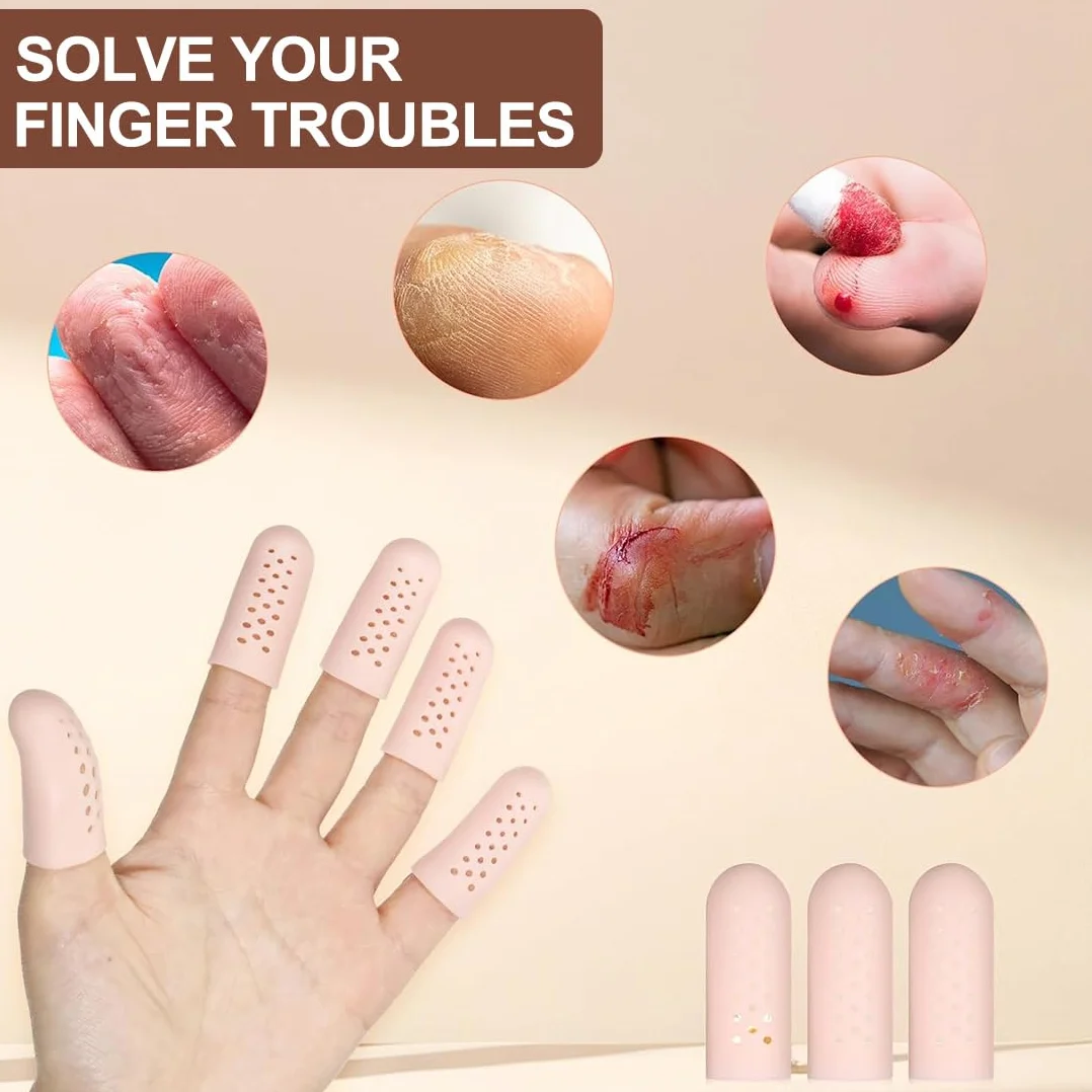 12 Pezzi Protezioni per Dita in Silicone, Gel Manicotti per Pollici, Elastici, Colore Pelle