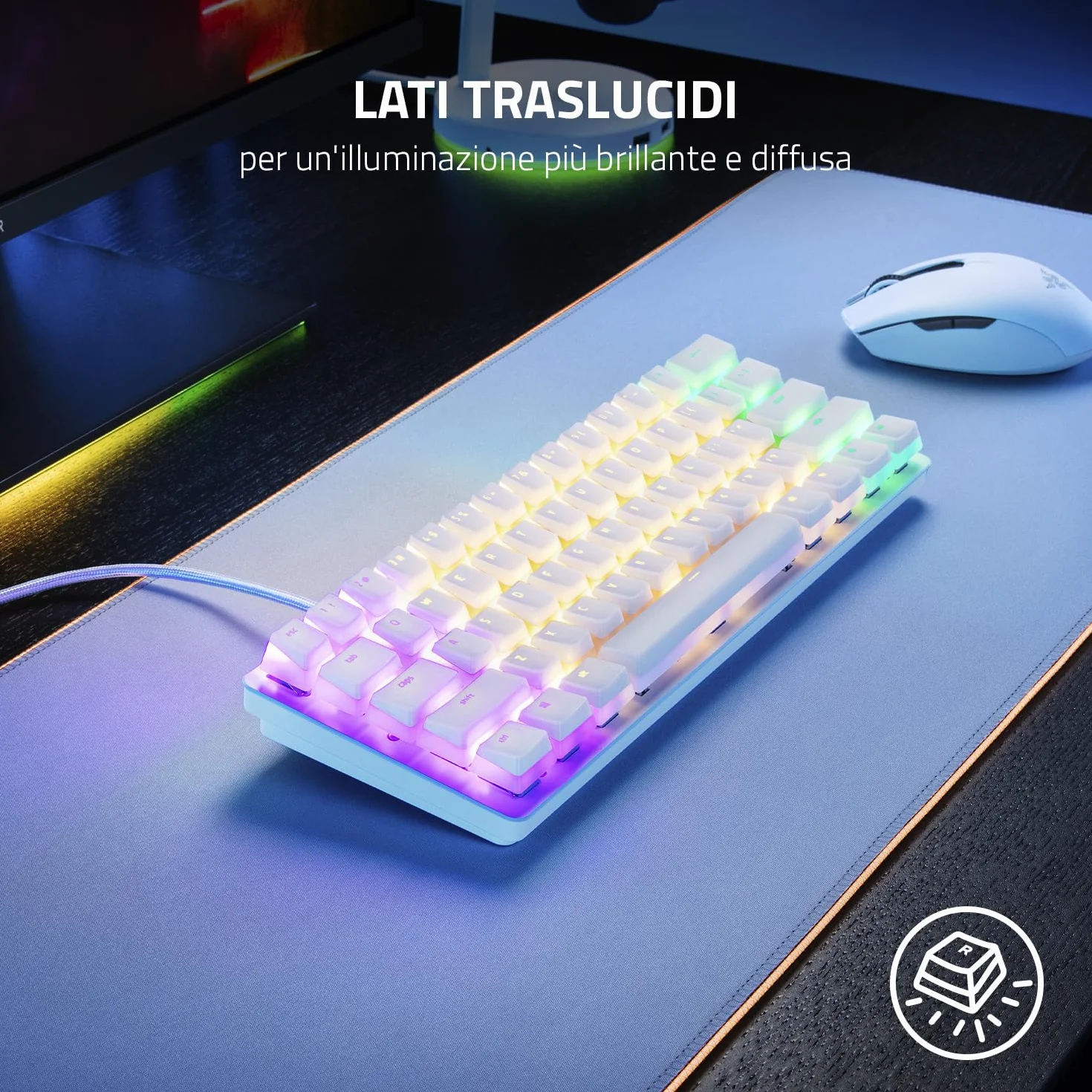 Razer Phantom Kit di upgrade dei tasti - Esclusivi tasti stealth con lati traslucidi che risplendono con l'illuminazione Razer Chroma RGB, US- & UK-Layout, Bianco