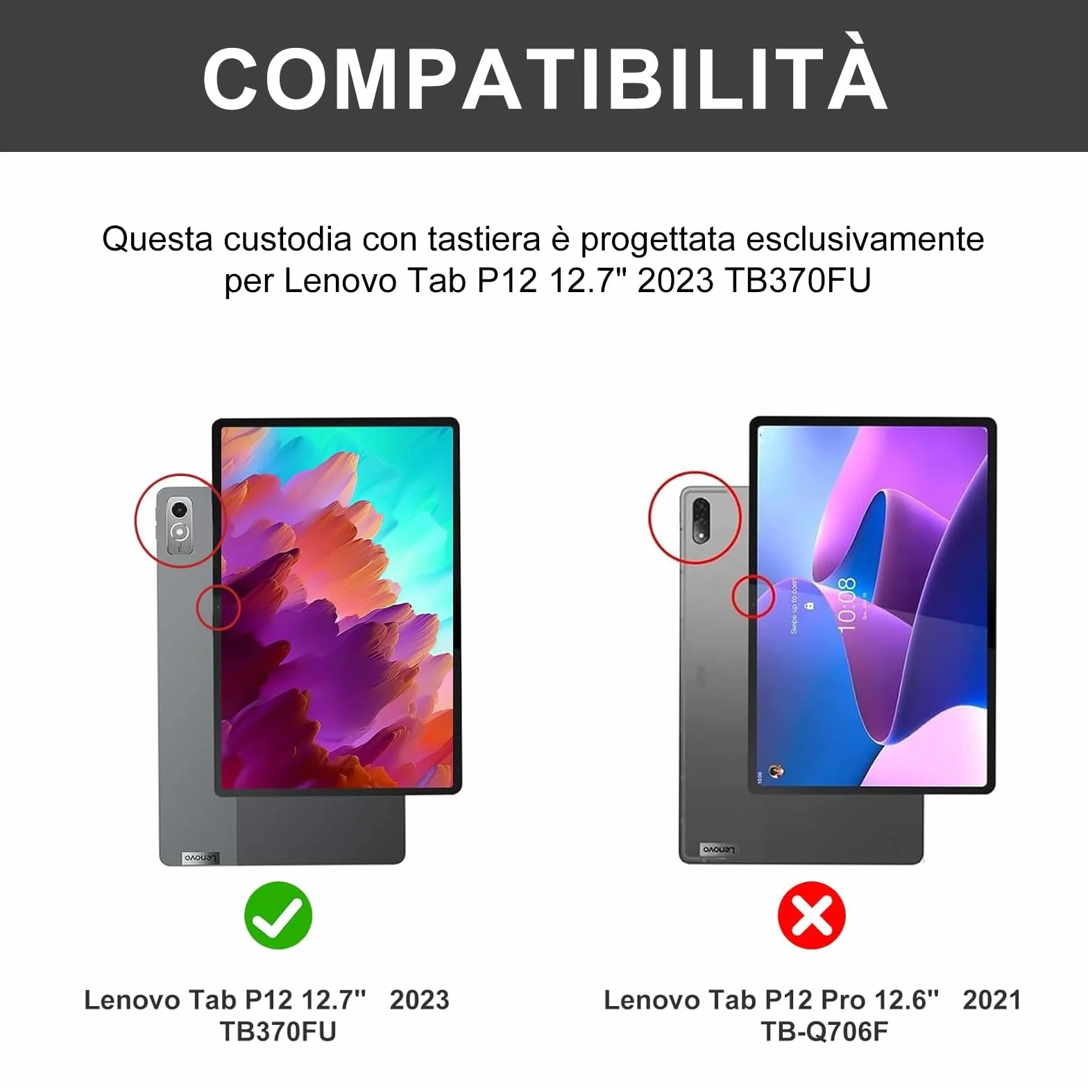 WINCHKING Custodia Tastiera per Lenovo Tab P12 12.7" 2023, Cover con Tastiera Italiano Magnetica Retroilluminata Bluetooth per Lenovo P12 Tablet 12.7 pollici (TB370FU), Nero