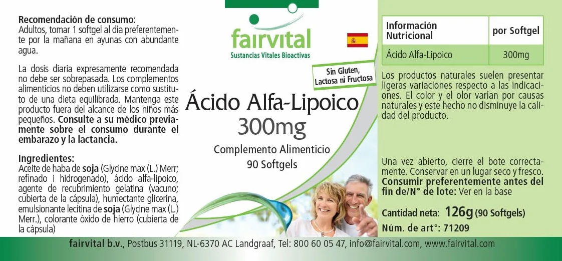 Fairvital Capsule di Acido Alfa Lipoico 300 mg 90 Softgel Alto Dosaggio