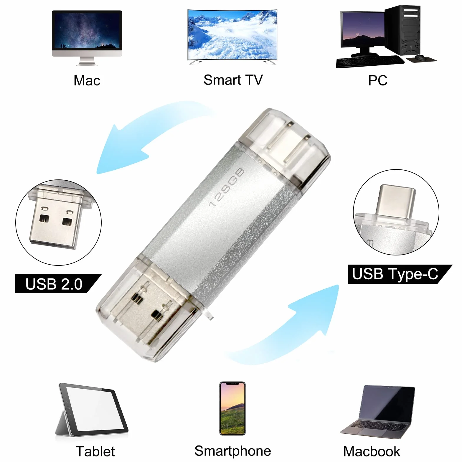Xiaomi Chiavetta USB 2-in-1 128GB Type C Pendrive Flash Drive OTG Penna USB Silver
