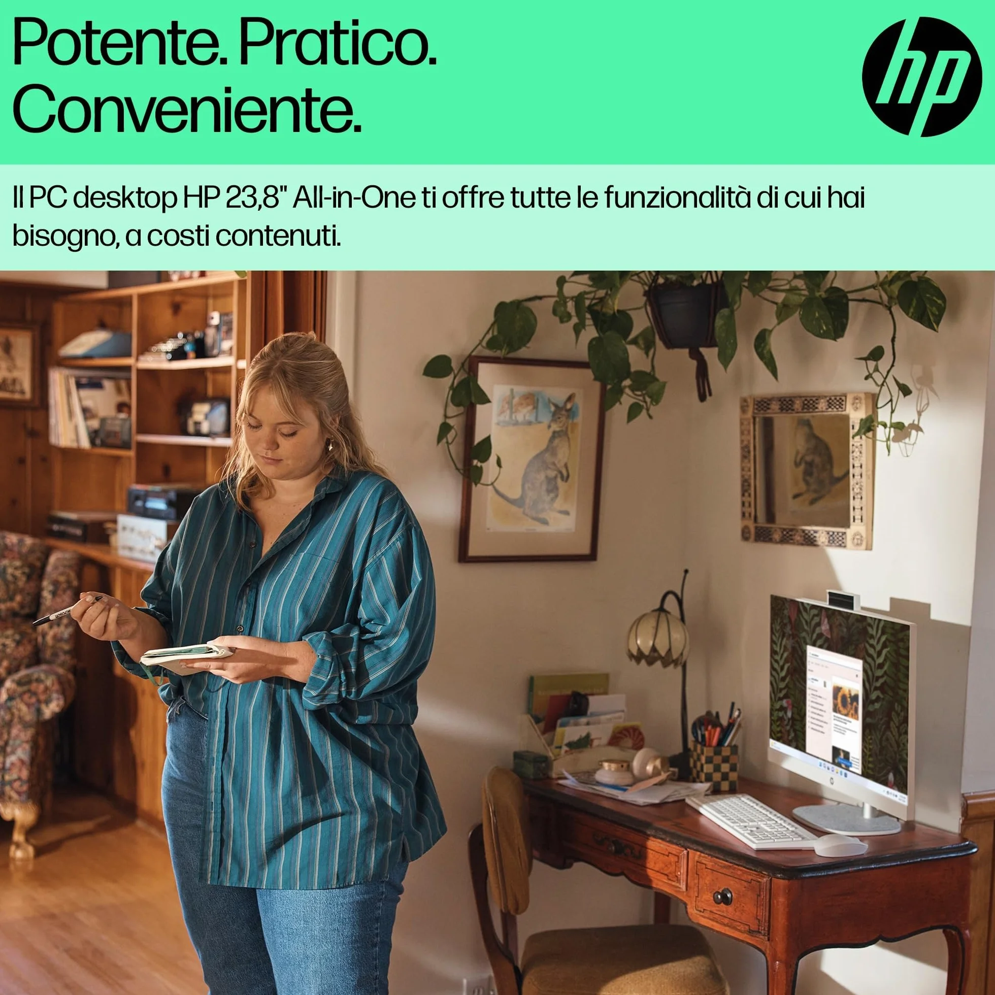 HP 24-cr0002sl All-in-One AMD Ryzen 3 7320U 8GB RAM LPDDR5 512GB SSD NVMe Display 23,8" FHD IPS Windows 11 Bianco