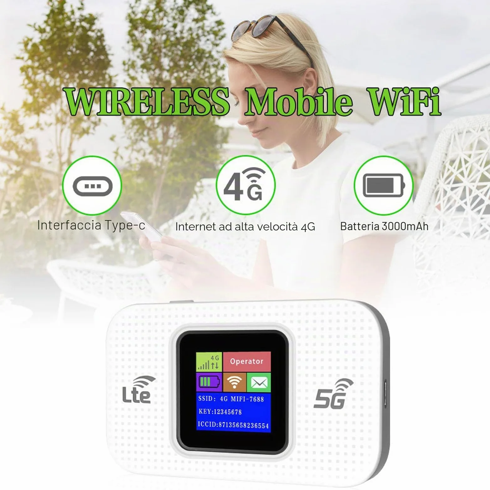 lyrlody Router 4G Portatile, Hotspot WiFi Mobile Modem WiFi 300Mbps 4G LTE con Slot per Scheda SIM, per un Massimo di 10 Dispositivi Compatibili con Telefono, Tablet e Laptop