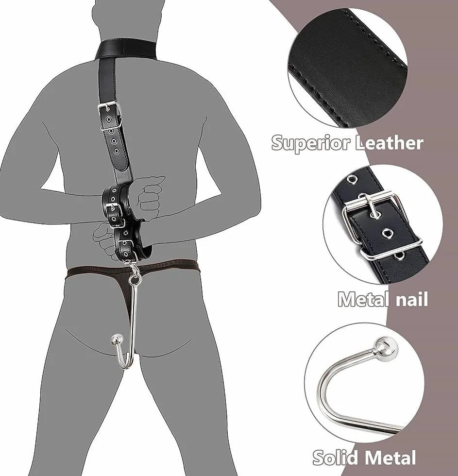 Set di ganci per mani e collo in pelle nera