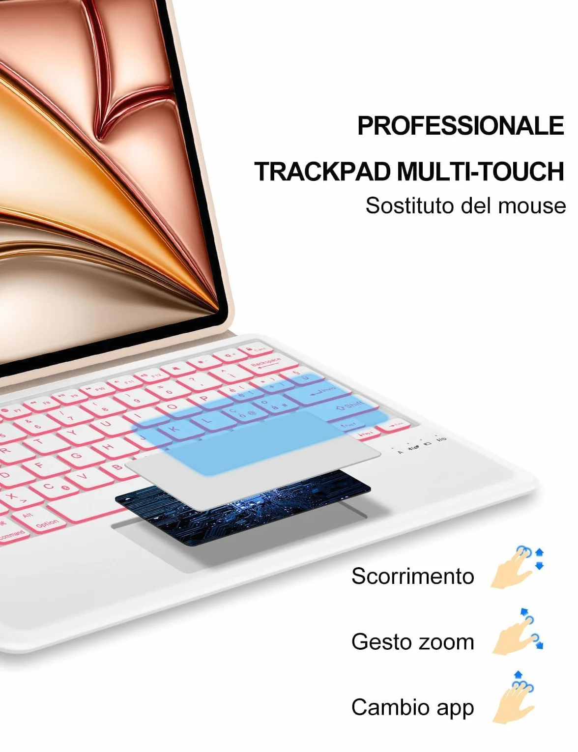 Custodia Tastiera con Retroilluminazione 7 Colori e Touchpad per iPad Air 13 Pollici (M4/M3/M2), Italiana, Bluetooth, Porta Penna - Compatibile con Air 13" 6a/7a/8a Gen, Rosa