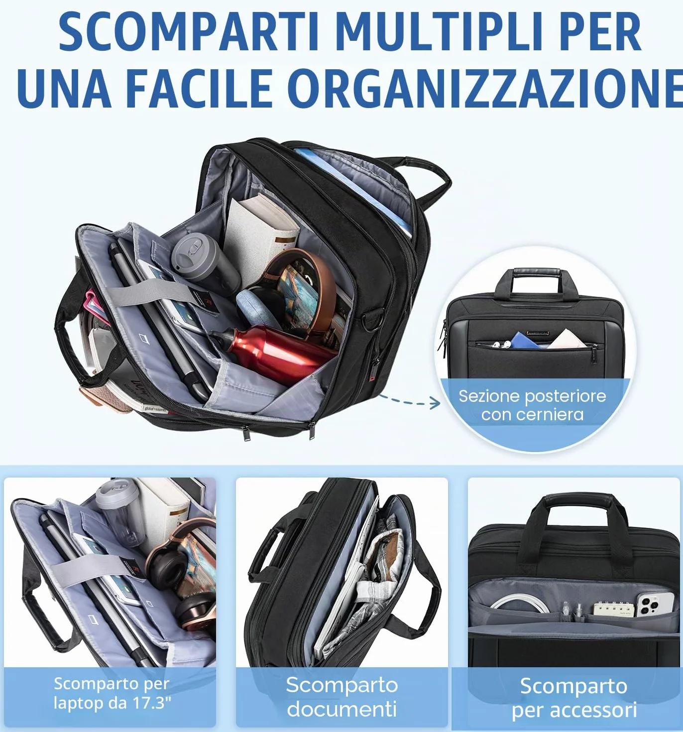 EMPSIGN Custodia per PC cartella, borsa porta PC 17,3 pollici espandibile a tracolla per uomo e donna idrorepellente, borsa a tracolla con protezione RFID in tela per lavoro e viaggio d’affari
