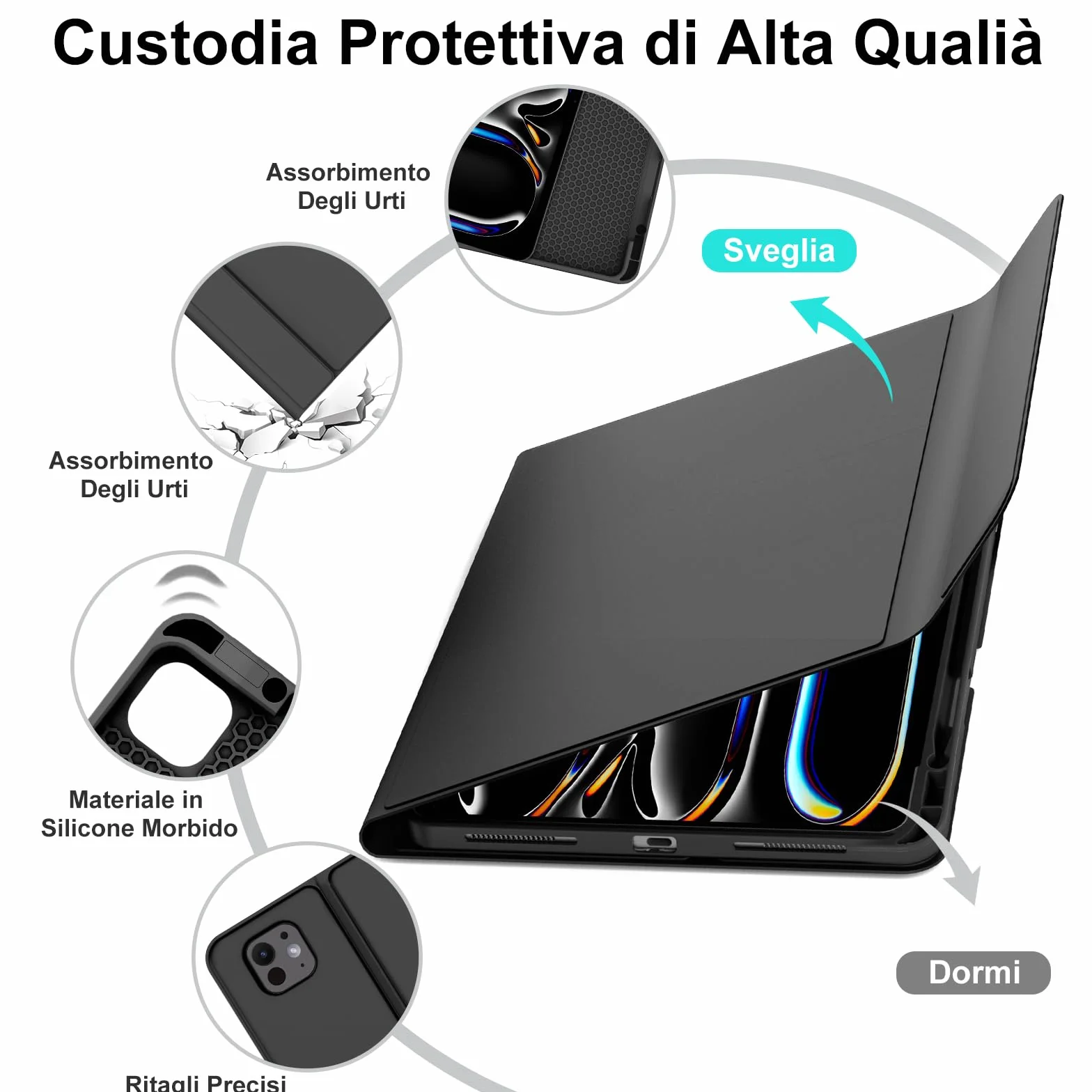 WINCHKING Custodia con Tastiera per iPad Pro 13" M5 2025/M4 2024, Cover Bluetooth Magnetica Tastiera per iPad Pro 13 Pollici (M5/M4, 2025/2024), QWERTY Italiano Layout, Nero