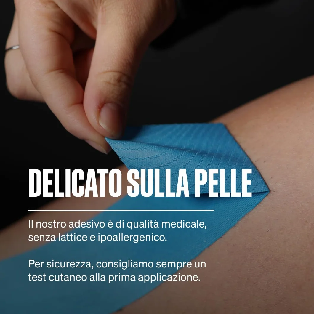 SPORTTAPE Nastro Kinesiologico 5 cm × 5 m Blu – Impermeabile Ipoallergenico per Supporto Muscolare
