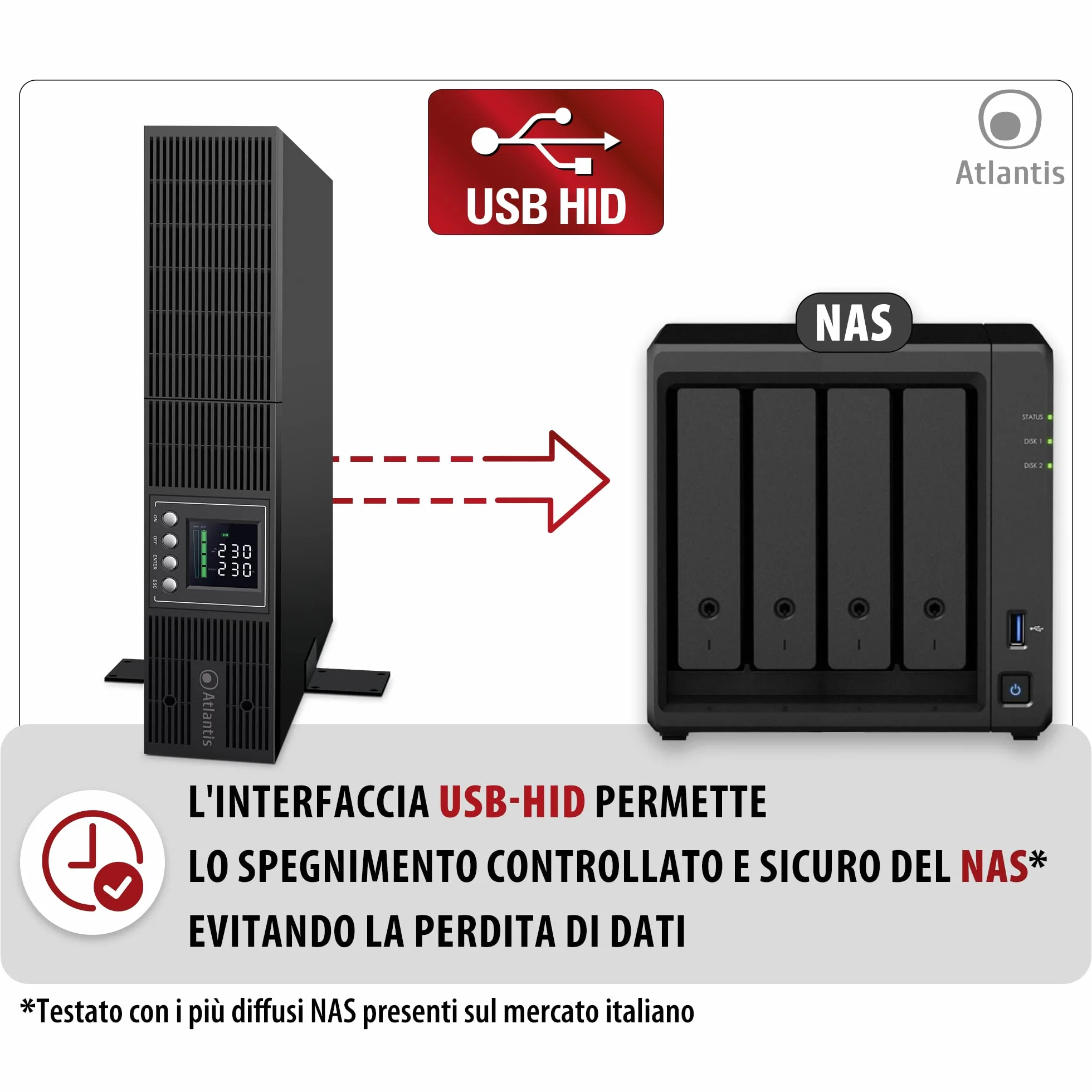 Atlantis Gruppo di Continuità UPS Online Rack 1500VA/1350W doppia conversio | onda sinusoidale pura, server, LCD, USB, RS232, 8 IEC, slot SNMP, 3 batterie 12V 9Ah, cod. A03-OP1502P-RC