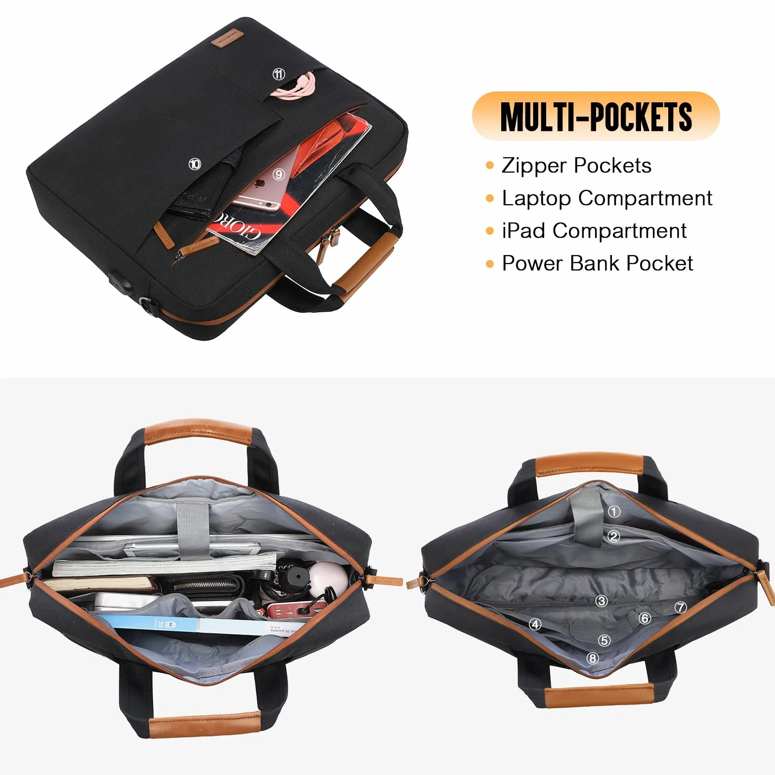 LOVEVOOK borsa per laptop 17 pollici borsa per laptop impermeabile da uomo borsa per notebook valigetta per affari/viaggi/lavoro, nero