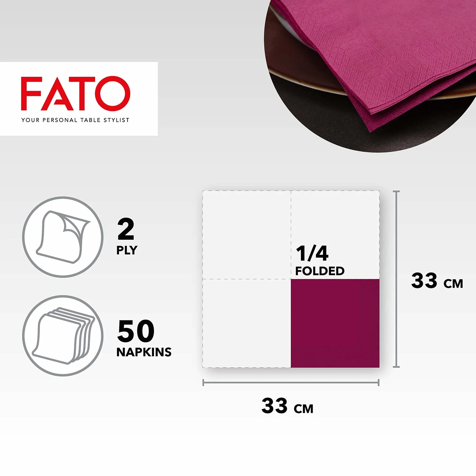 Fato Tovaglioli di Carta Monouso 40 pezzi 38x38 cm 2 veli Bordeaux FSC