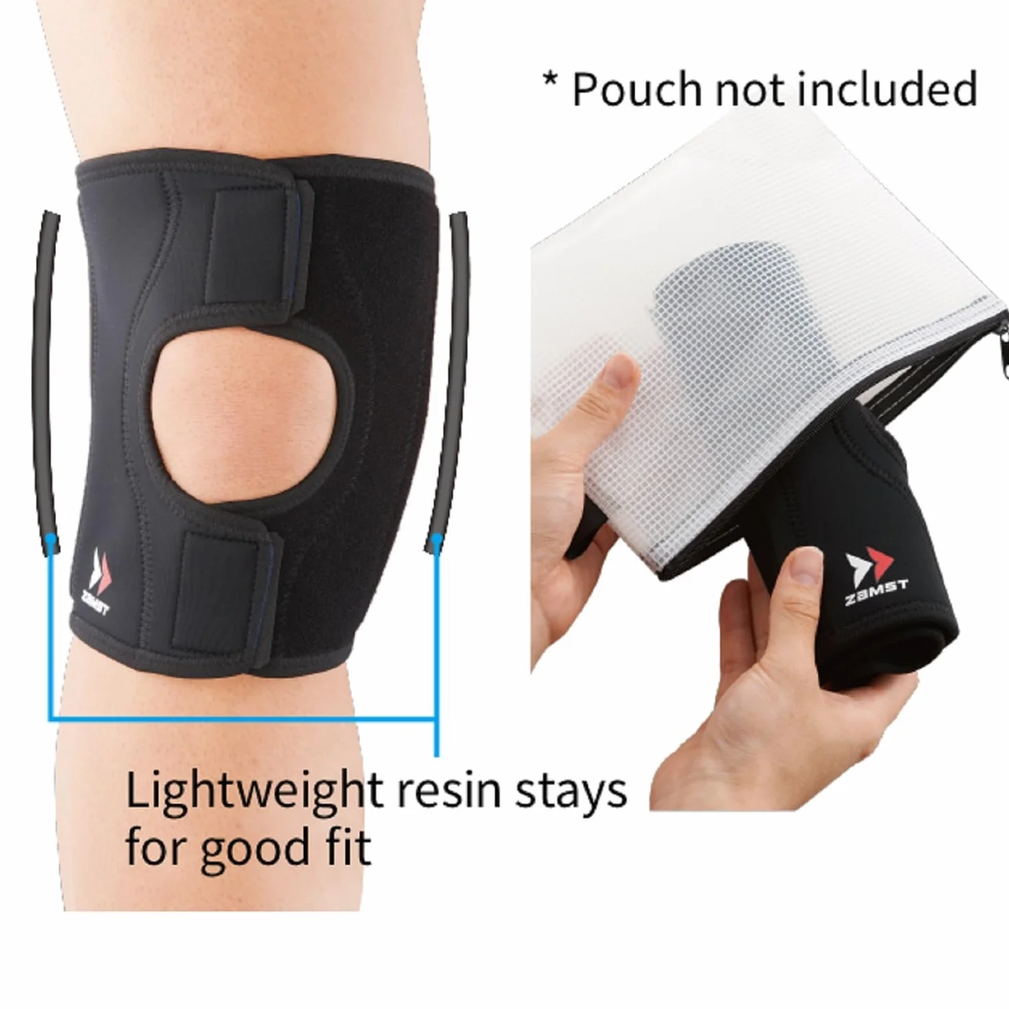 Zamst EK-1 Knee - Ginocchiera Regolabile Leggera per Sostegno del Ginocchio - Tutore a Compressione, Design Full Open, Confortevole e Traspirante - Ideale per Camminata e Trekking (S)