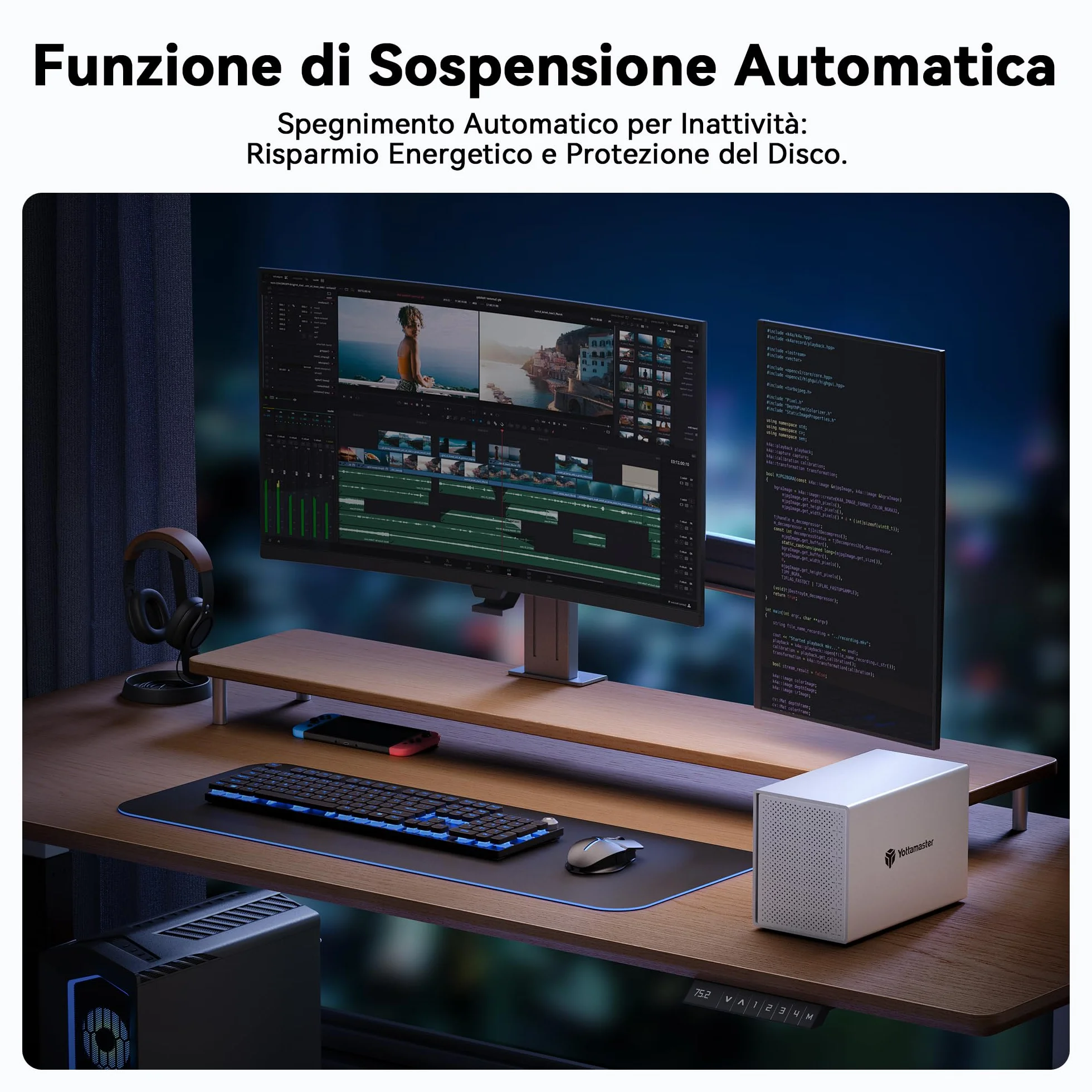 Yottamaster 5 Bay Case per Disco Rigido Alluminio Type-C Esterno SATA III HDD SSD 80mm Ventilatore