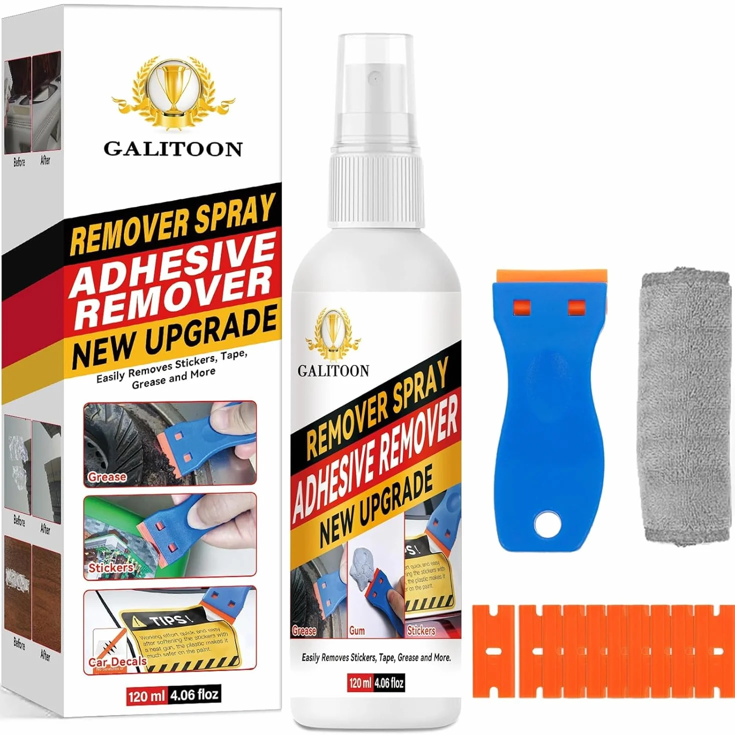 Rimuovi Colla Adesivi Spray 120ml con Raschietto in Plastica