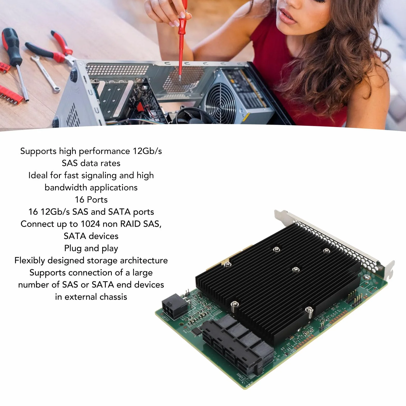 Scheda di Espansione HBA da 12 Gb/s con 16 Porte SAS per, VMware, FreeBSD.Tipo di Bus PCIe 3.0 8X, 1024 Non SAS, Dispositivi Supportati