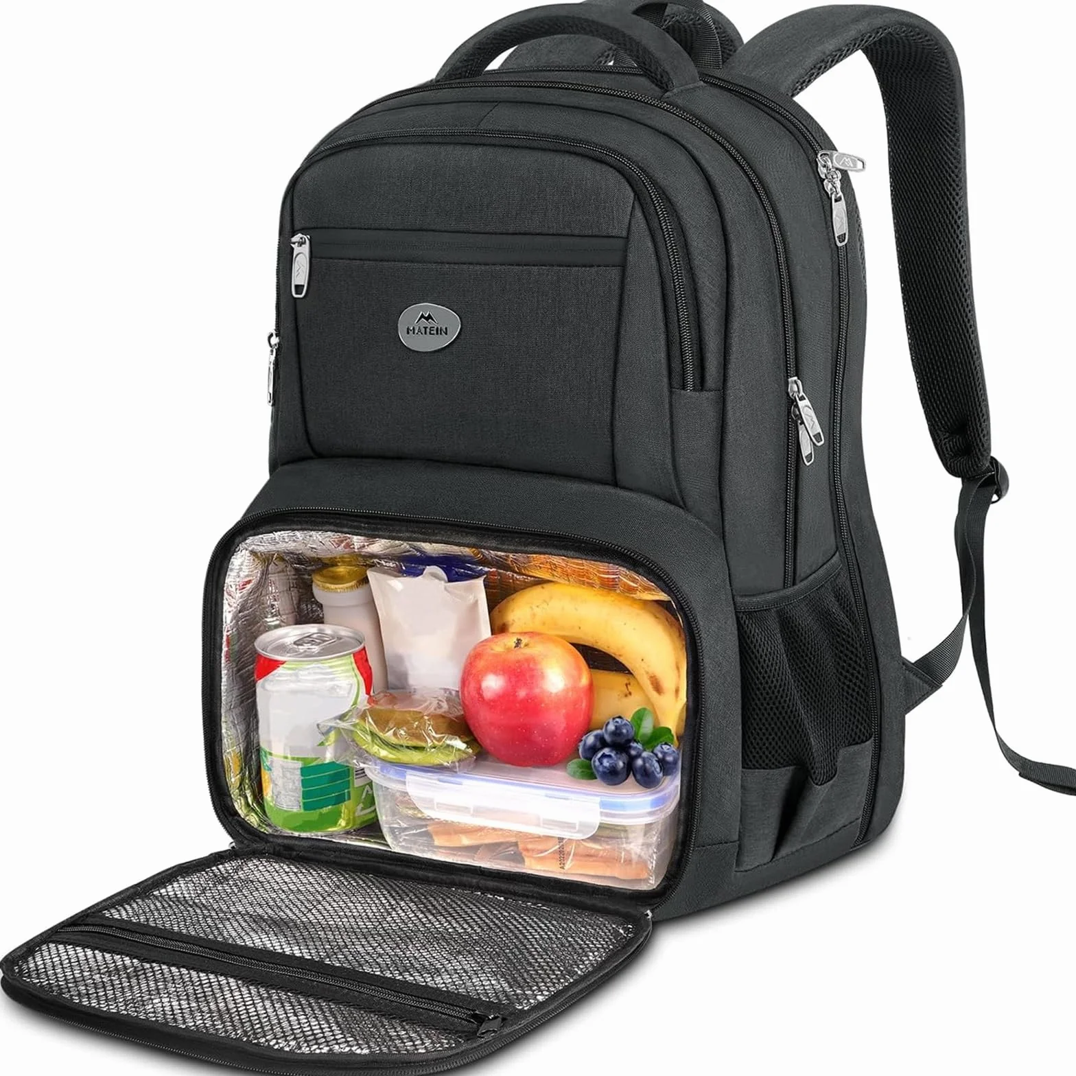 MATEIN Zaino Porta PC Porta Pranzo Termico, Zaino PC 17 Pollici Impermeabile Borsa Frigo Pranzo Ufficio, Zaini da Viaggio Donna Uomo Università Lavoro Picnic per Laptop Backpack Antifurto, Nero