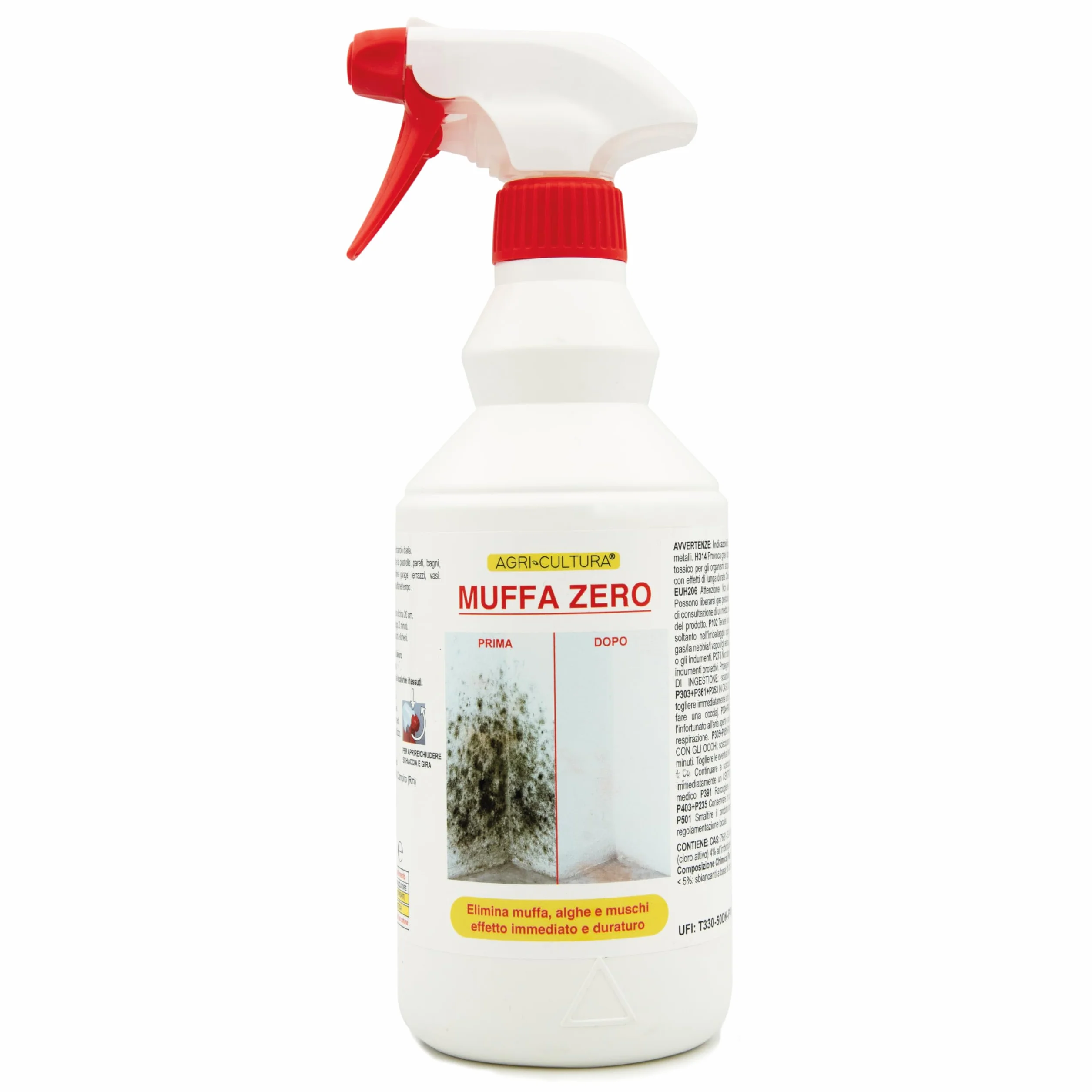 AGRI-CULTURA® Spray Antimuffa per Muri Interni 750 ml - Rimuove Muffa Alghe e Muschi per Bagno, Camera, Armadio