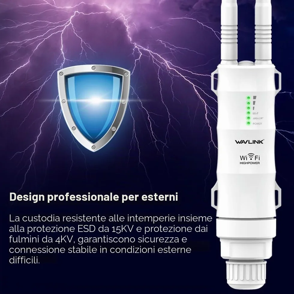 Potente ripetitore WiFi da esterno con antenna WiFi a lunga portata - Amplificatore Wavlink N300 2.4G - Outdoor Poe Ripetitore WiFi Esterno- Ideale per grandi spazi remoti