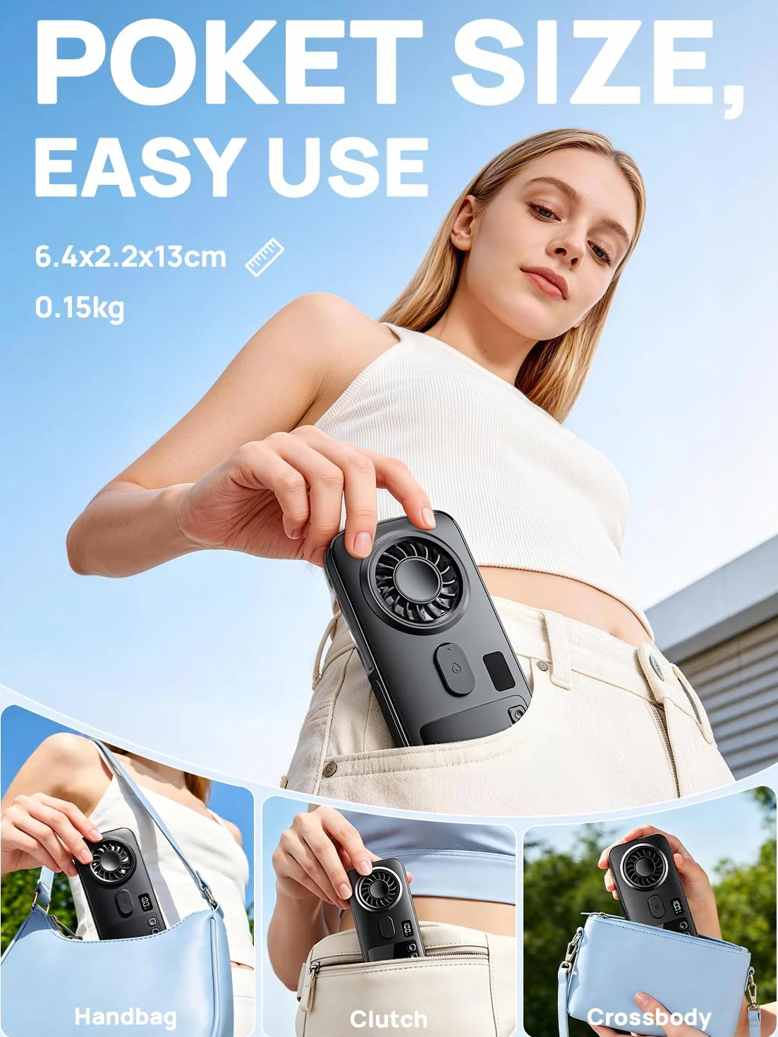 Kssvzz Mini Ventilatore Portatile a Spruzzo con Clip, Handheld Nebbia Ricaricabile Personale con 4 Velocità, Silenzioso Leggero per Ufficio Domestico, Esterno, Viaggio & Spiaggia