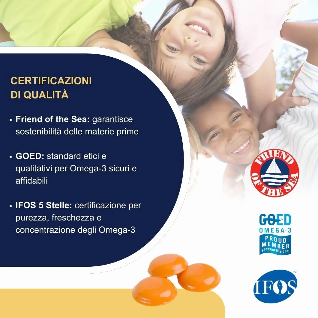 VitaDHA Brain Omega 3 Bambini 3+ Anni IFOS 5 Stelle 30 Jelly Morbide Gusto Fragola e Limone Vitamina D3 e B