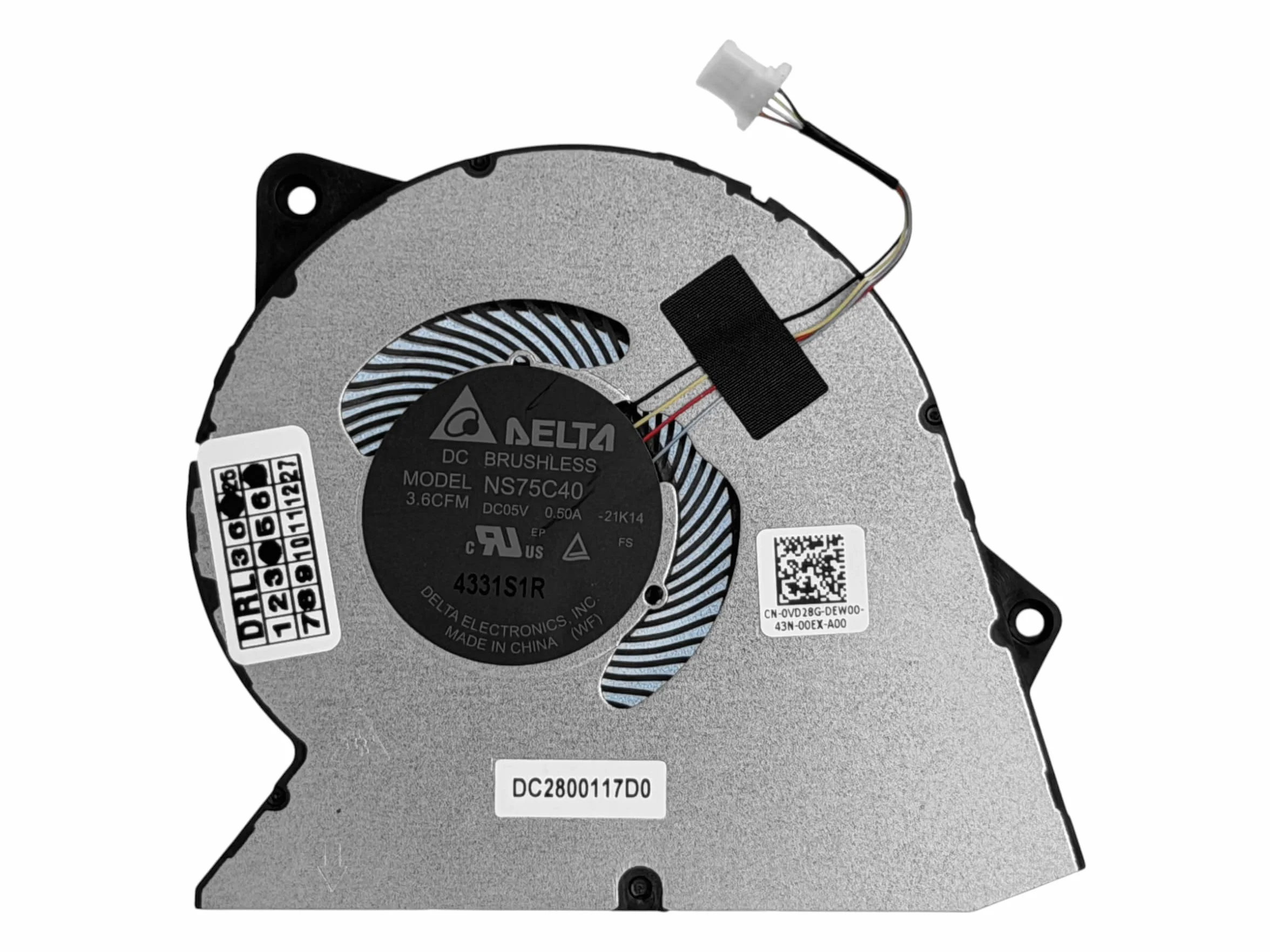 Cooling fan 0RFF51 RFF51 0VD28G, NS75C40-21K14, DC28000WFF0 DFS5K12114464, BN7506S5H-000P, DC28000WFU0, DC28000117D0, compatibile Dell Inspiron 3510. 3511 3515 3520 3525 3530 3535, DC15250, DC15255