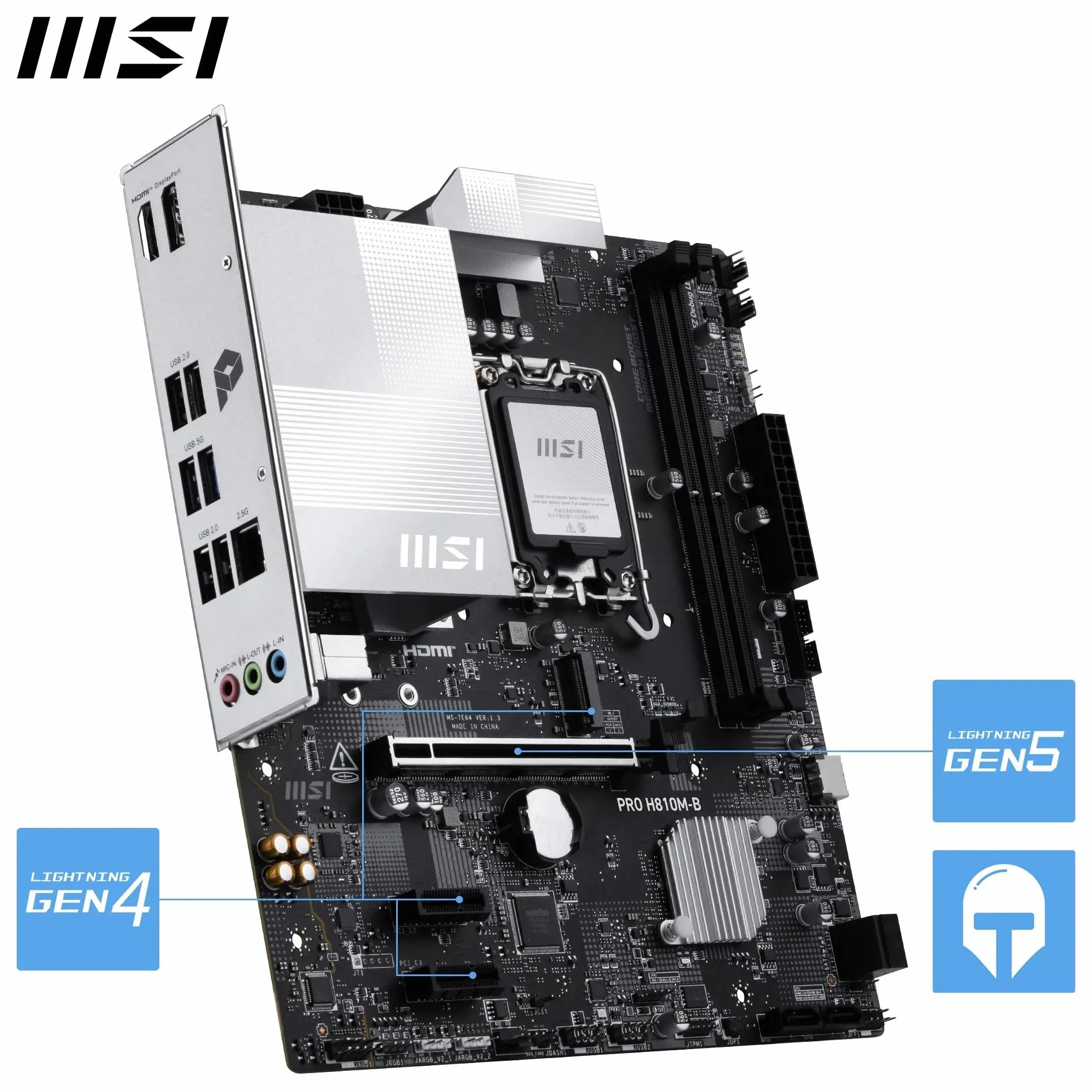 MSI PRO H810M-B Scheda Madre mATX – Supporta Intel Core Ultra (Serie 2) LGA 1851 – DDR5 Memory Boost (6400 MT/s MAX), PCIe 5.0 x16, M.2 Gen4, LAN 2.5G