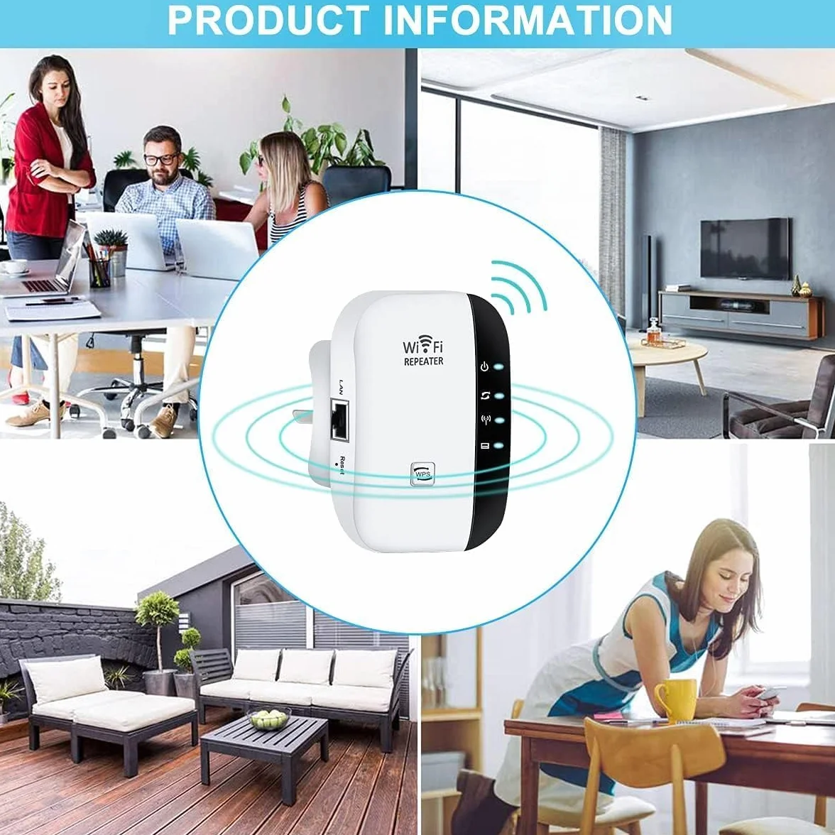 Ripetitore WiFi Potente per Casa Amplificatore WiFi 2024 Più Recente WLAN Ripetitore WiFi Extender 300Mbit/s 2.4GHz, Porta LAN, Supporta Modalità Ripetitore/Router/AP