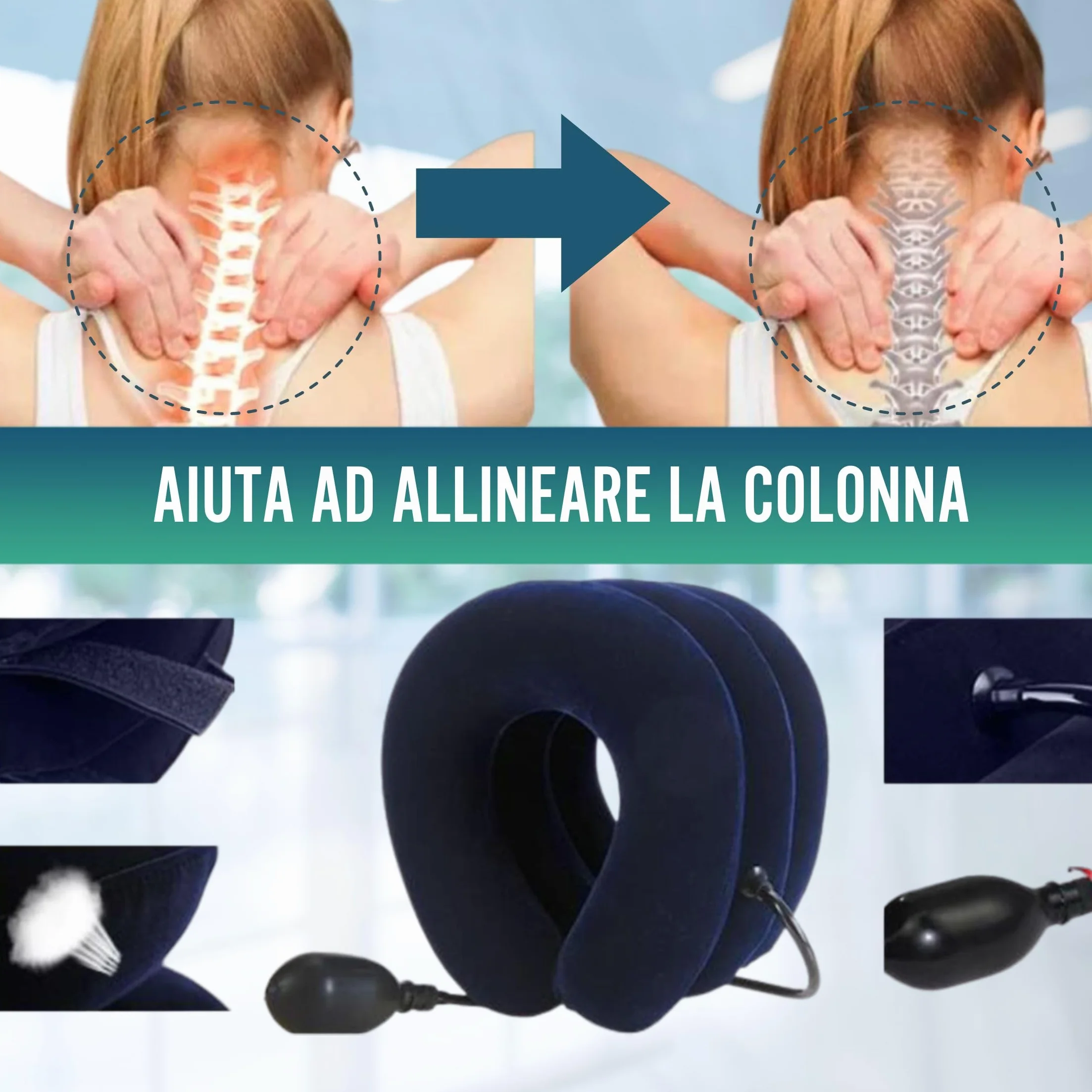 OrtoPrime Collare Cervicale Gonfiabile Trazione Cervicale Collo Professionale Cuscino Gonfiabile Neck Collar