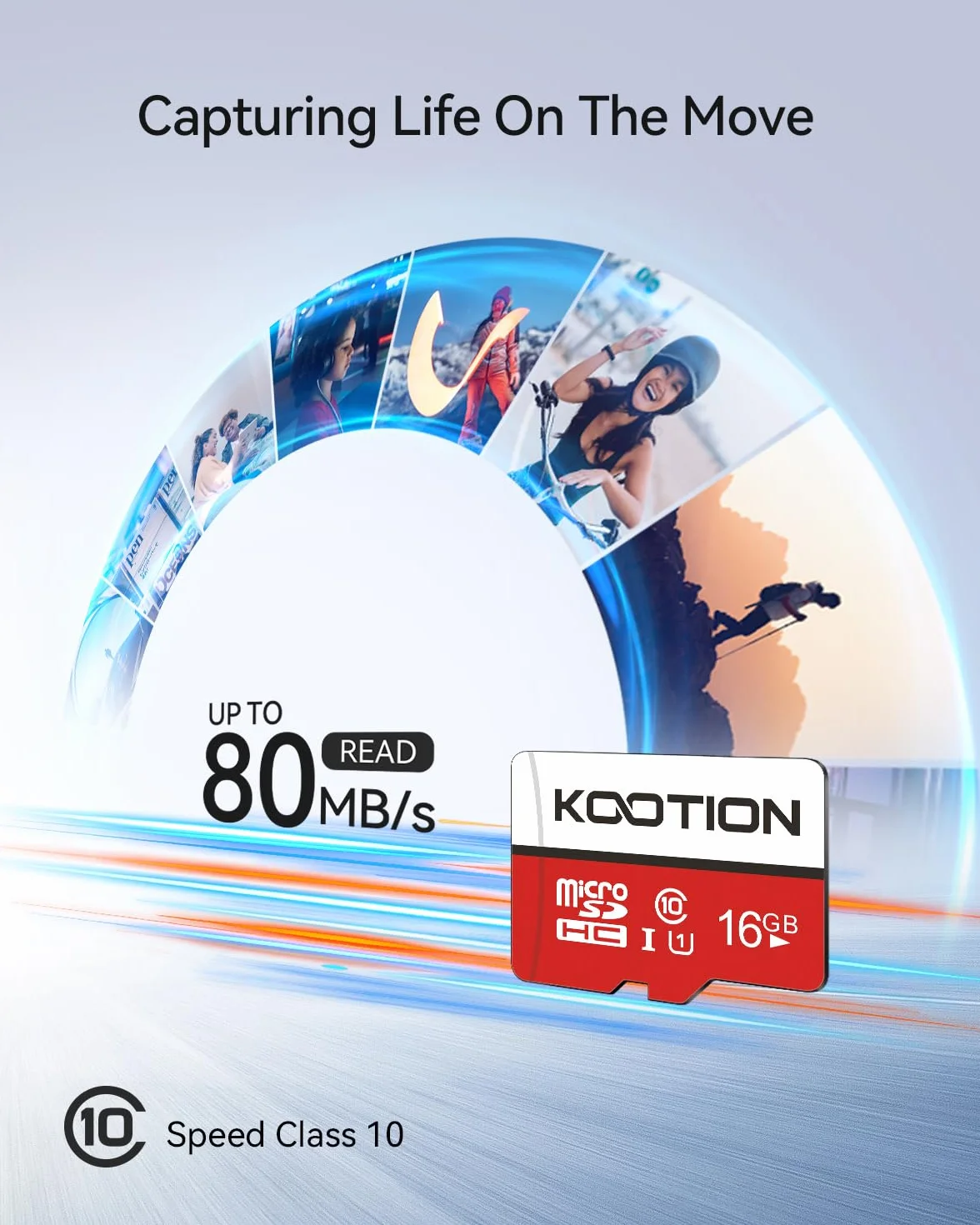 KOOTION Scheda Micro SD 16GB Classe 10 MicroSDHC A1 U1 Alta Velocità Lettura 100 MB/s