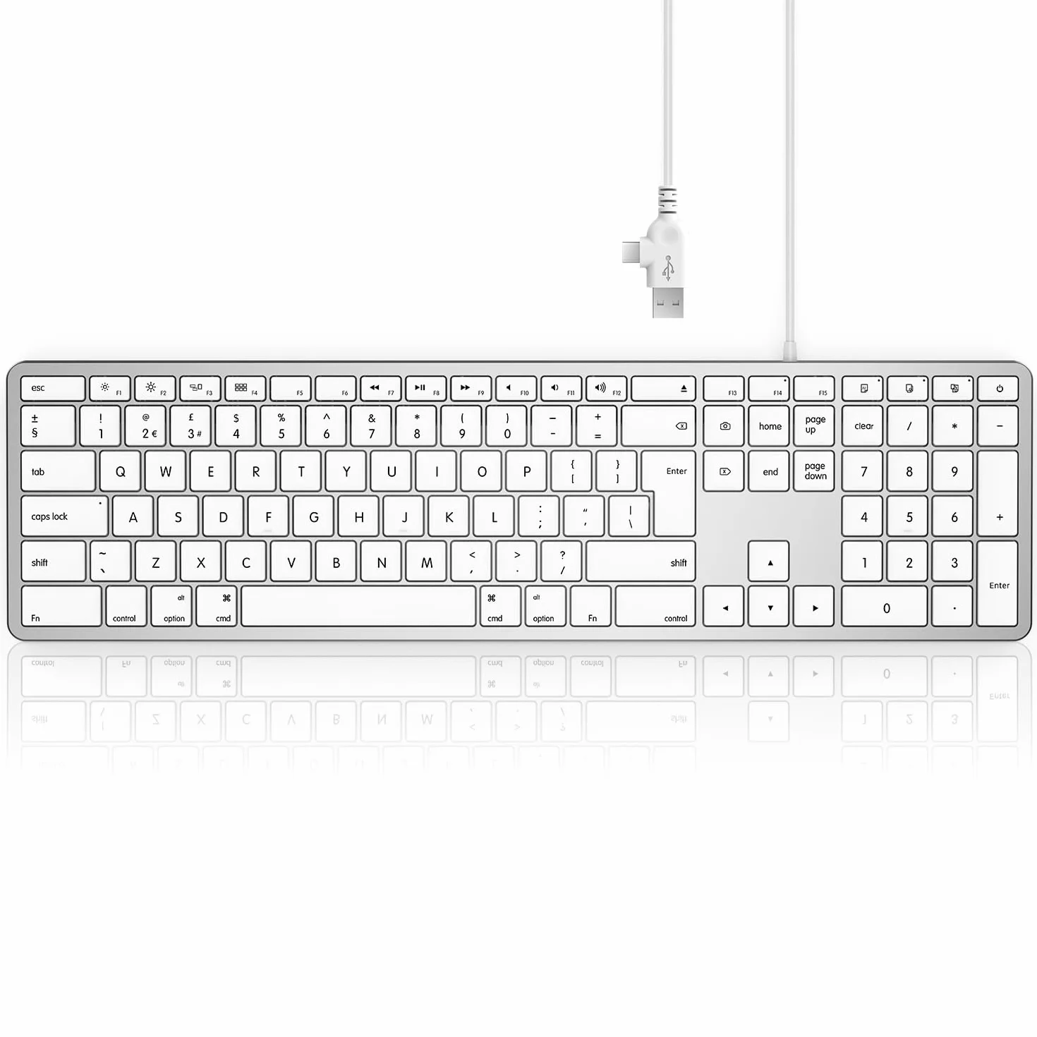 Seenda JP208 Tastiera cablata per Mac OS, esterna sottile full-size con tastierino numerico USB A e tipo C, layout Qwerty UK, bianco