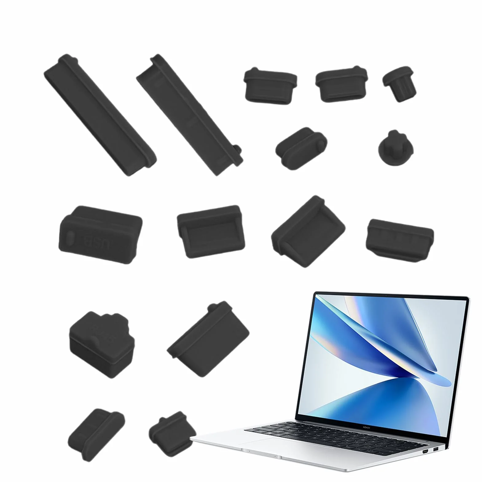 Presa - C, Cache - C, Tappo - per porta computer portatile, 16 pezzi di copertura, tappi - in morbido silicone per porta ordina