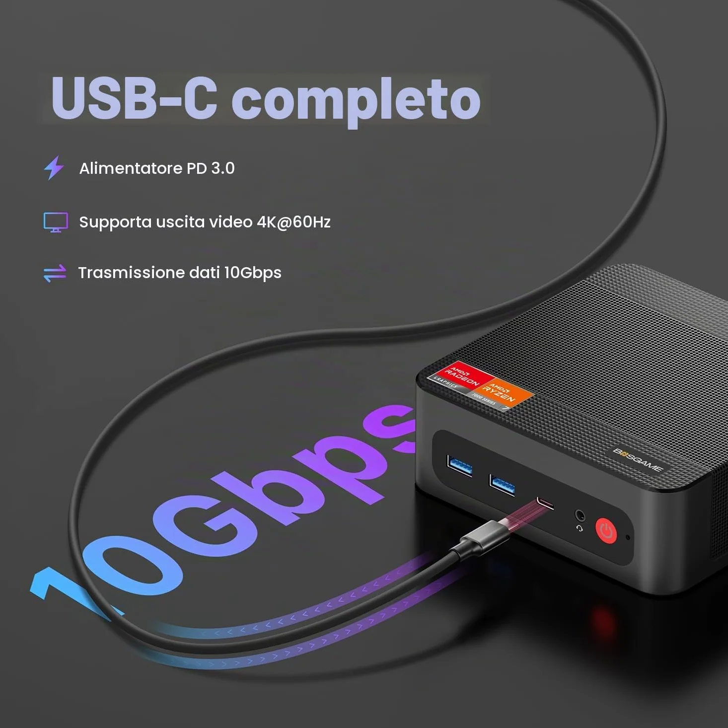 BOSGAME P4 Ultra AMD Ryzen 7 7730U 16 GB DDR4 512 GB SSD Mini-PC | Windows 11 Pro, 8C/16T, 4K a 60 Hz con triplo display, HDMI, Type-C, USB 3.2, DUAL LAN, Wi-Fi 6E, BT 5.2 Mini-PC