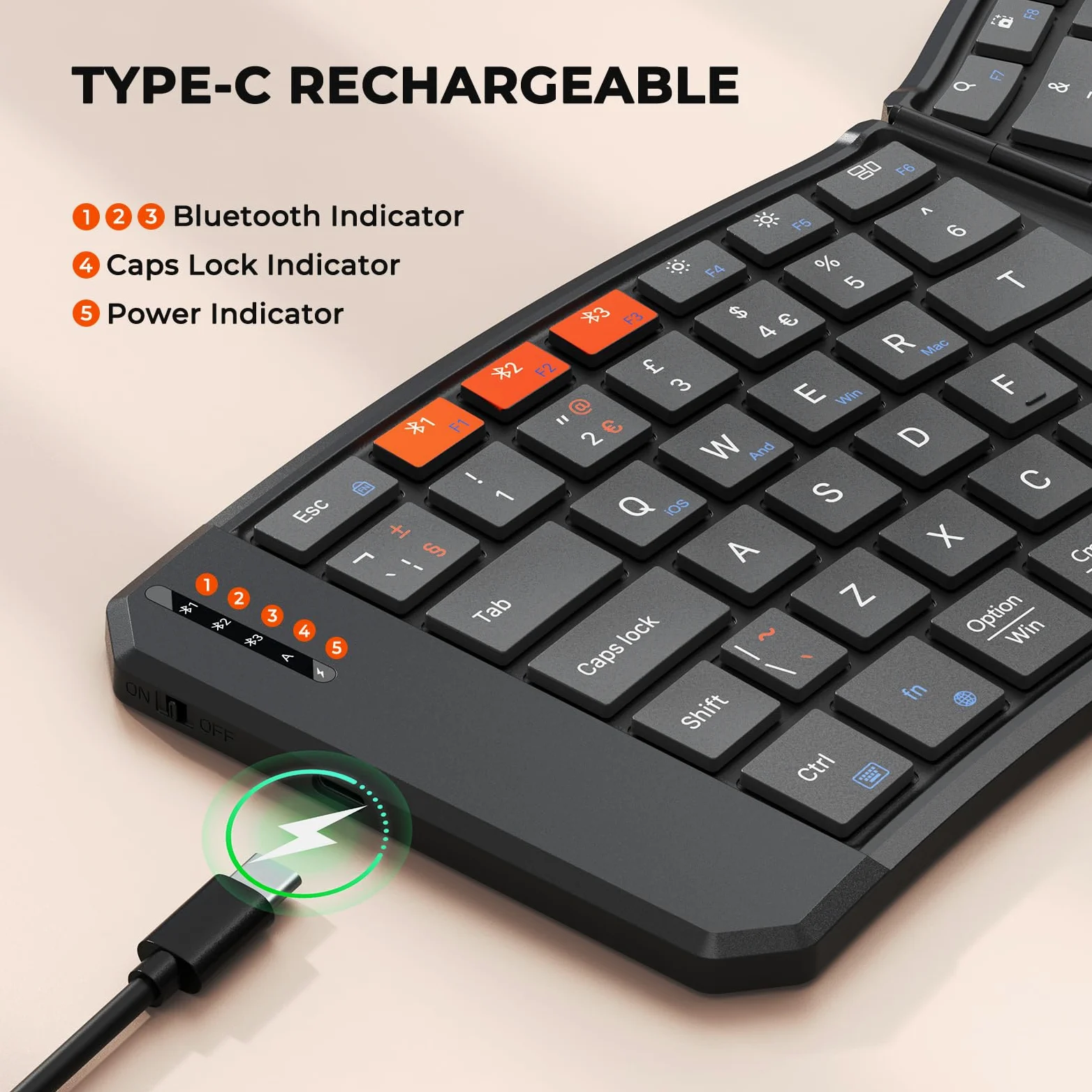 MEETION Tastiera Bluetooth pieghevole ergonomica, compatta, portatile, senza fili, per viaggi d'affari, ricaricabile, per PC, smartphone, iOS, Android, Windows, Mac, colore nero