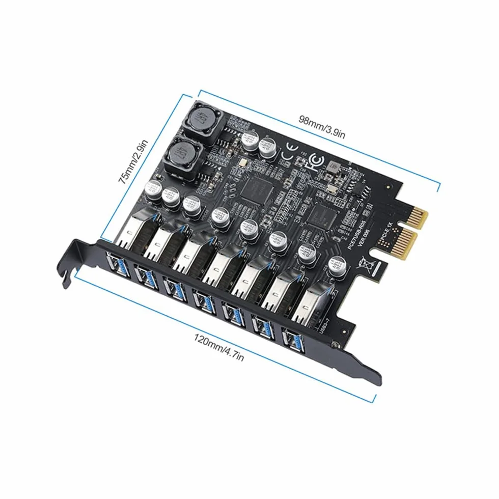 Scheda adattatore controller frontale USB 3.2 a 7 porte, scheda di espansione PCI-E Express a 7 porte, scheda USB interna PCIe collega 7 dispositivi avanzati per Windows