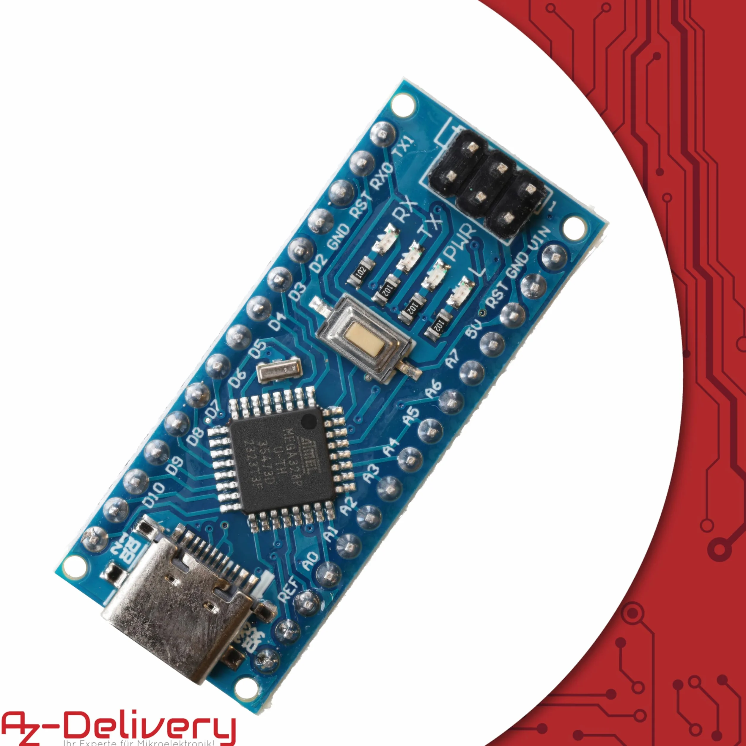 AZDelivery 5 x AZ-Nano V3 con connettore USB-C con Atmega328 CH340 già saldate, versione migliorata incluso e-book!