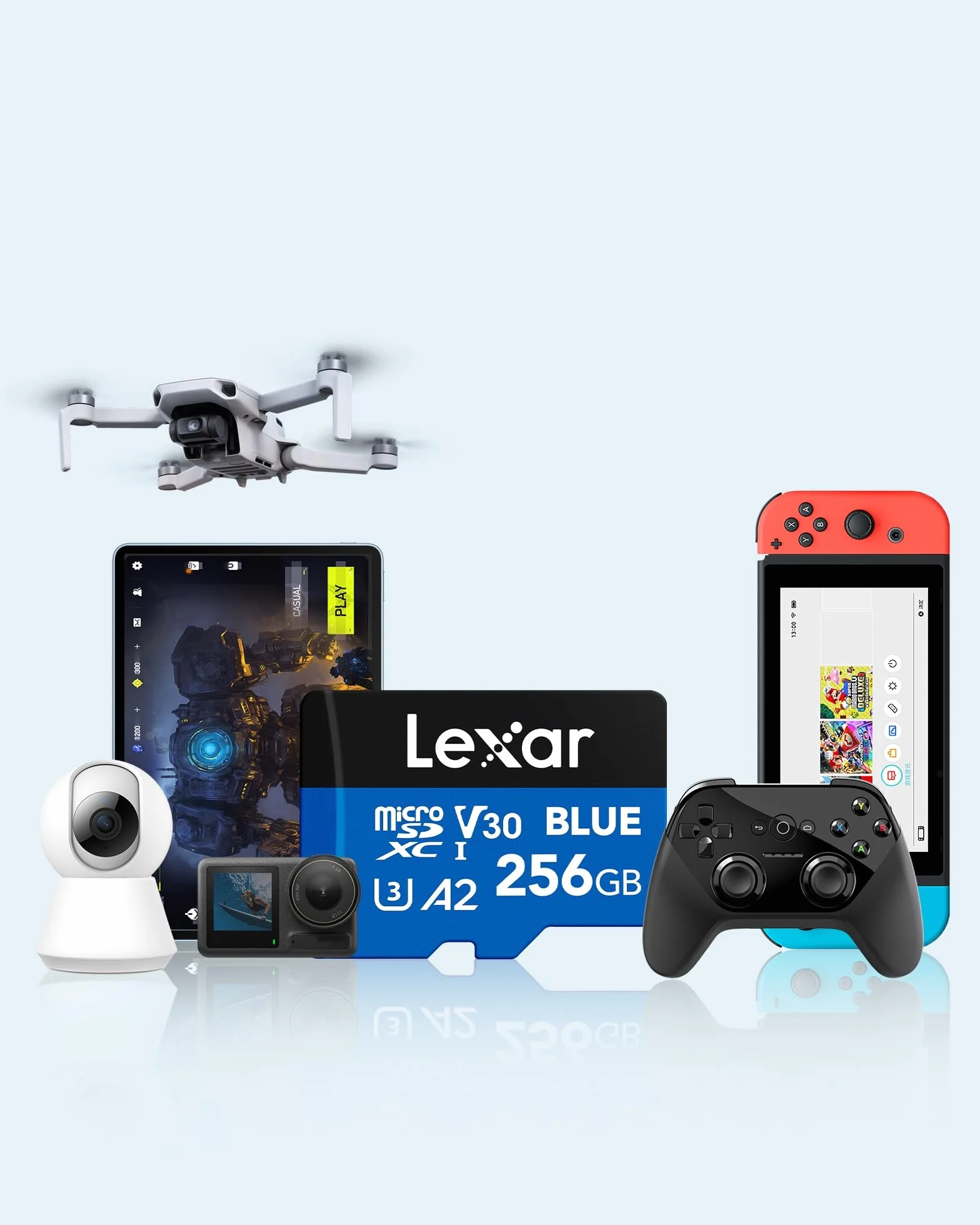 Lexar Blue Scheda Micro SD 256GB, MicroSDXC UHS-I C10 U3 V30 A2, 160 MB/s Lettura, 4K Video
