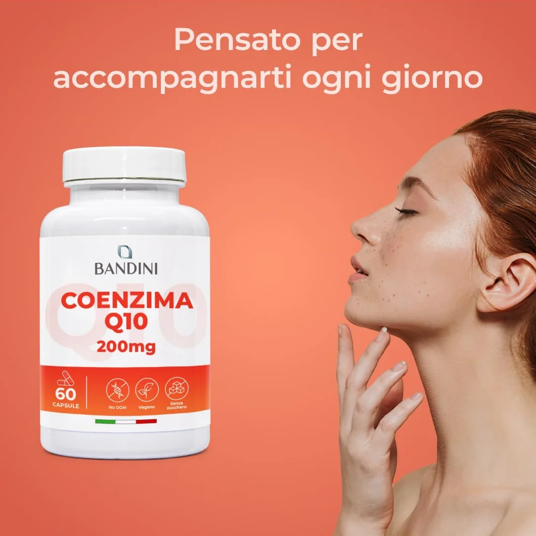 Bandini Coenzima Q10 200mg 60 Capsule Vegane Ubiquinone Puro Coq10 Fermentato Naturalmente Alto Dosaggio Alta Biodisponibilità