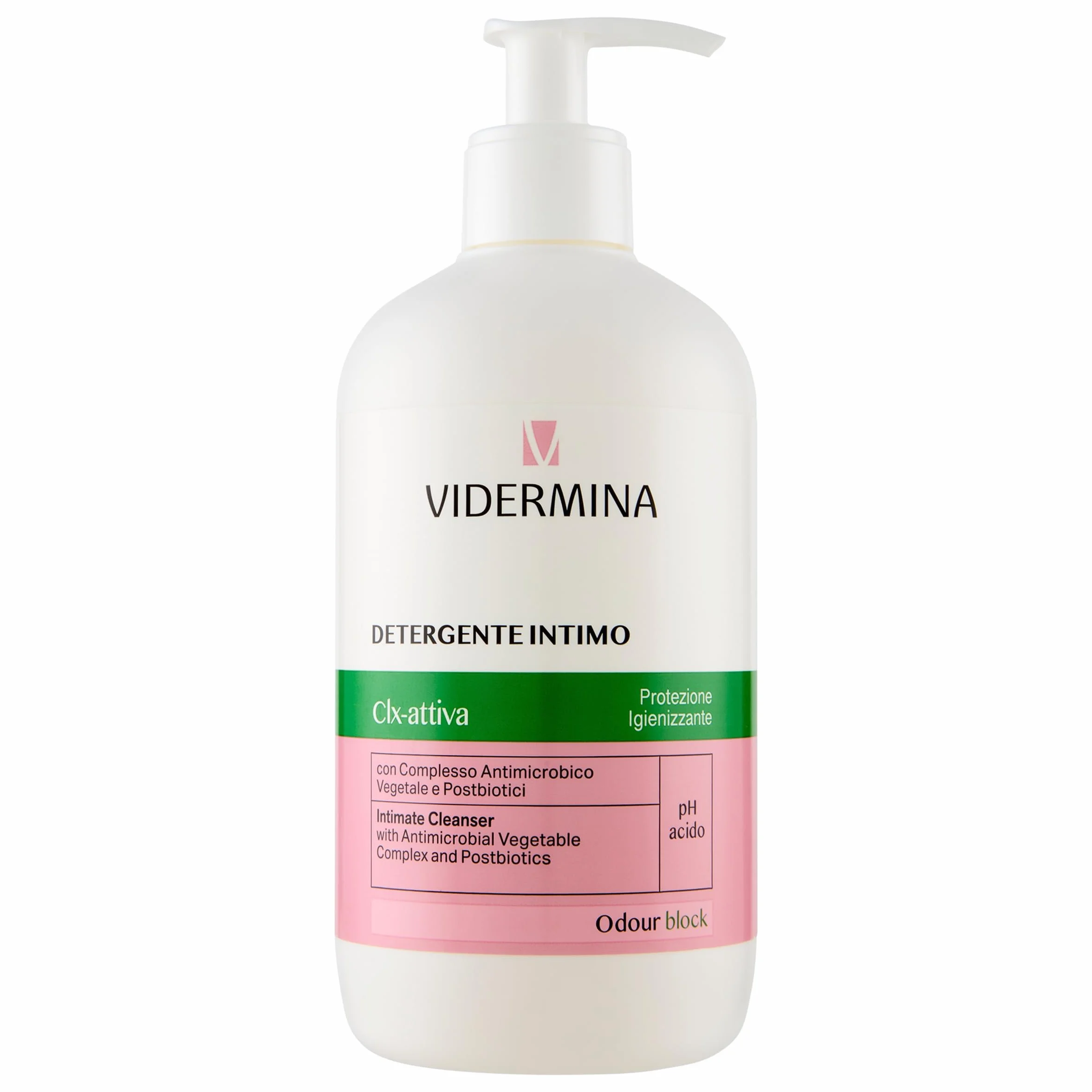 Vidermina CLX-Attiva Detergente Intimo 500ml pH 5.5 con Complesso Antimicrobico Vegetale e Postbiotici