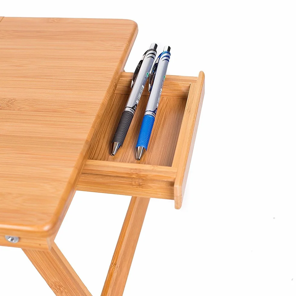 Bakaji Tavolino Vassoio Letto Artista Divano Porta Notebook Pc Tablet, con cassetro, Pieghevole in Legno Bambu Bamboo 55 x 33 x 24 cm