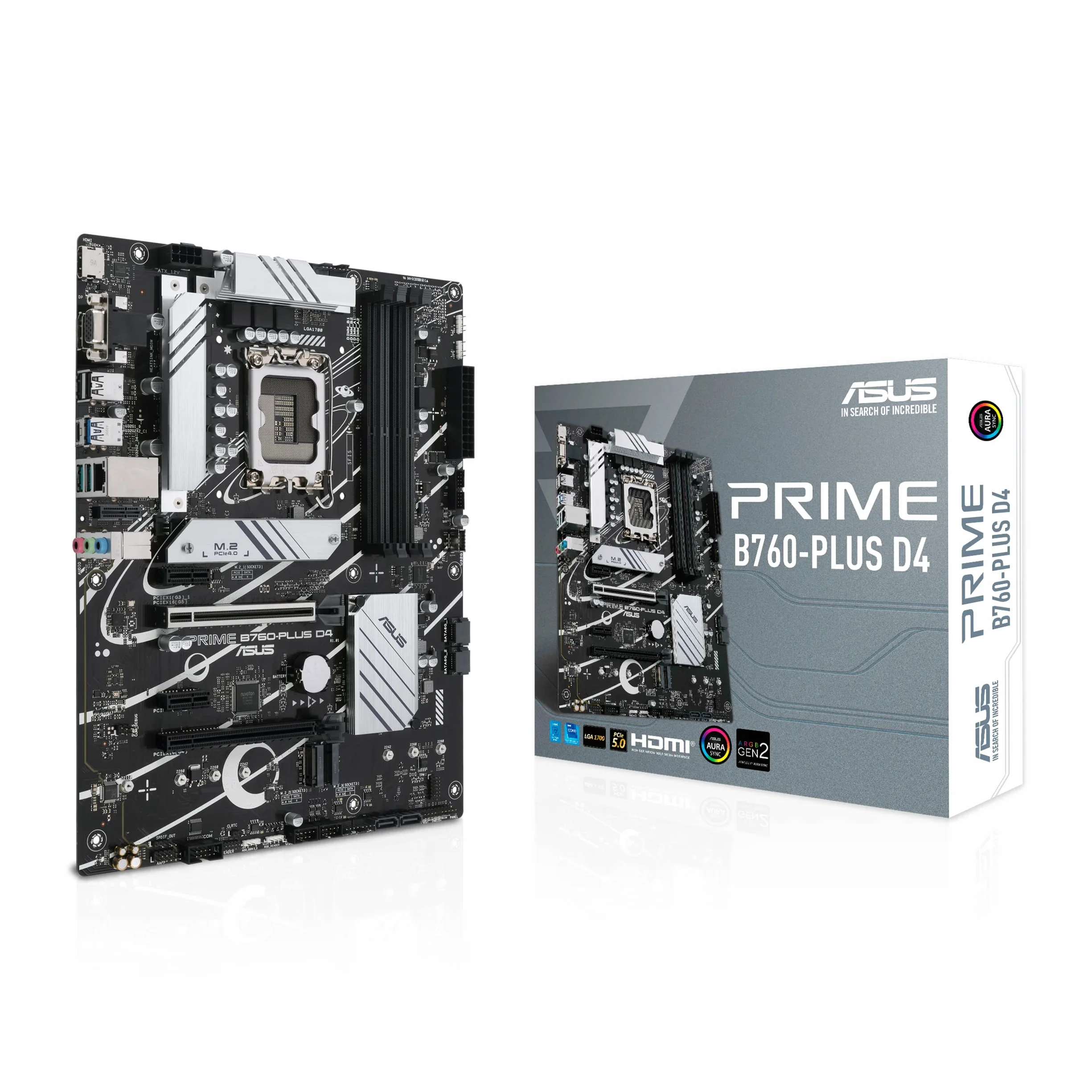 ASUS Prime B760-PLUS D4, Scheda Madre Intel LGA 1700 ATX, DDR4, PCIe 5.0, 3 slot PCIe 4.0M.2, Realtek 2.5Gb Ethernet, SATA 6 Gbps, USB 3.2 Gen 2 Type-C, Thunderbolt USB4, Aura Sync, Nero