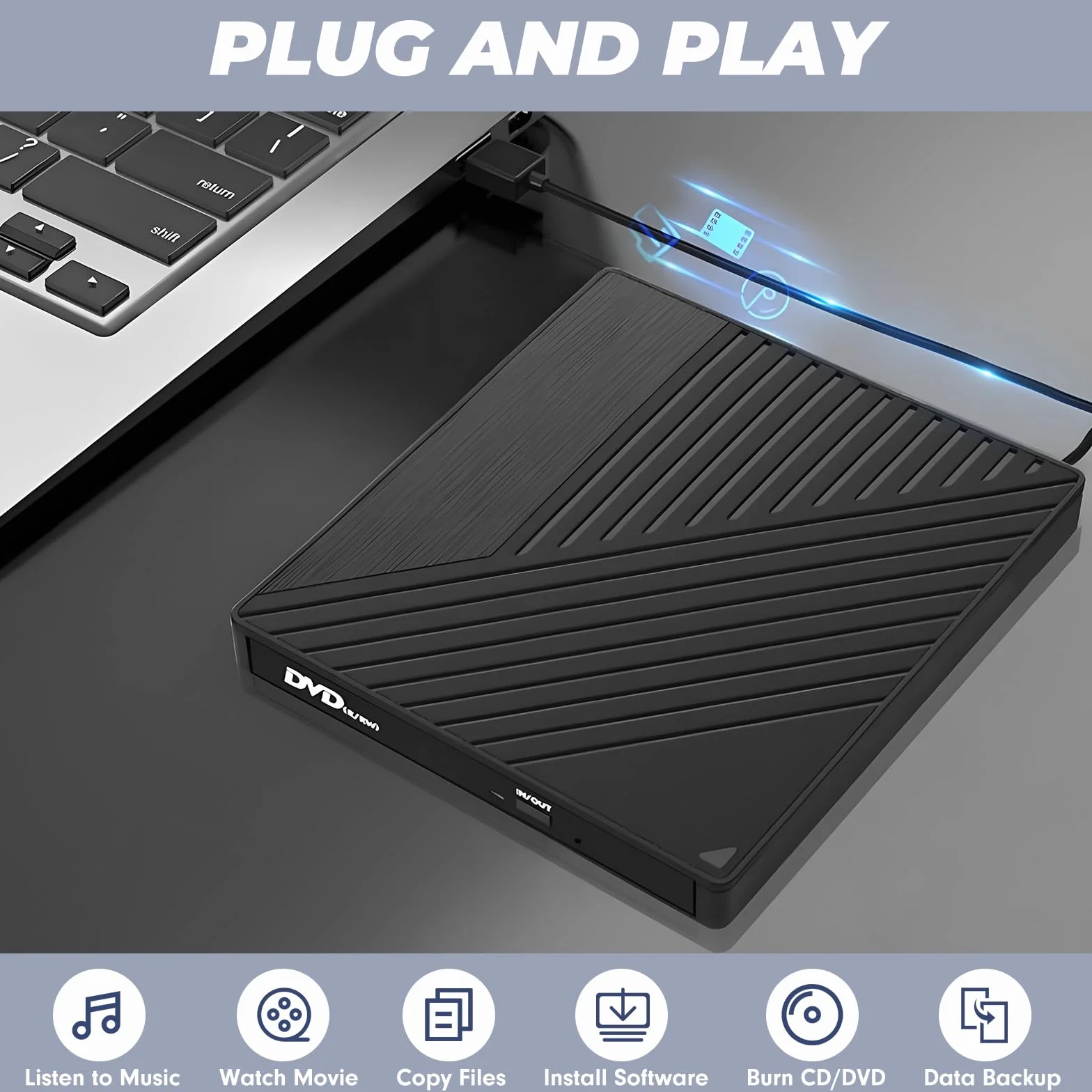 Masterizzatore DVD Esterno, lettore cd esterno per pc portatile, con lettore di schede SD/TFper PC, computer portatile, desktop, Windows 7/8.1/10, sistema operativo Linux