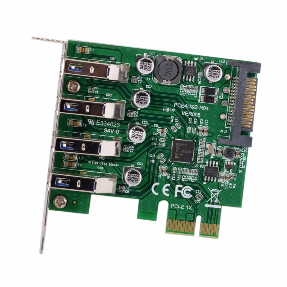 chenyang CY Low Profile 4 Ports PCI-E to USB 3.0 HUB PCI Express Expansion Card Adapter 5Gbps for Motherboard