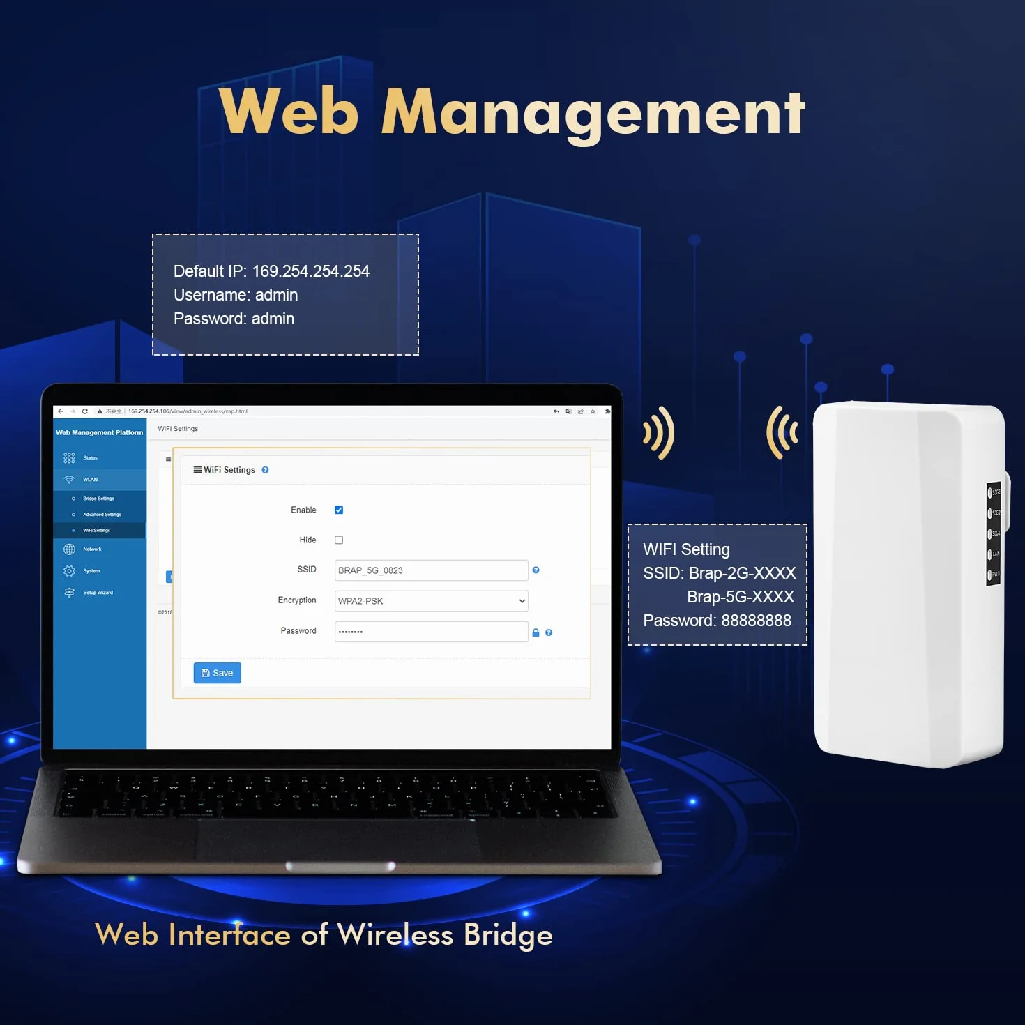 Ponte wireless per esterni, ponte WiFi punto a punto con porta Ethernet, distanza 2,4 GHz, 500 M-1 KM, 100 Mbps, adattatore PoE 24 V, confezione da 2