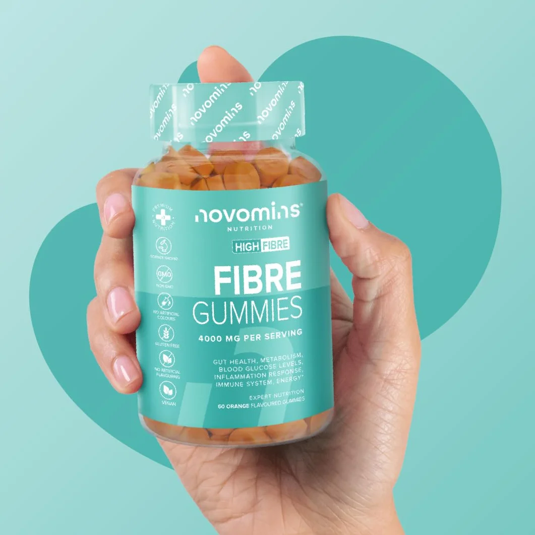 Novomins Fibre Gommose 4000 mg Inulina con Calcio, Cromo, Vitamina D e B12 - 60 Gommose Gusto Arancia