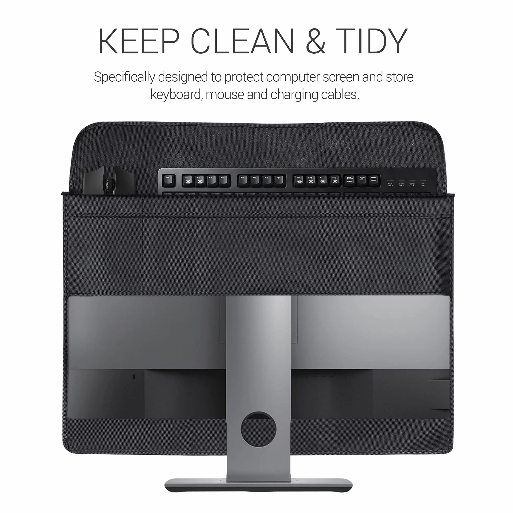 kwmobile Cover compatibile con 27-28" monitor - Fodero per Monitor - Copertura Antipolvere Schermo PC con 2 Tasche Extra - nero