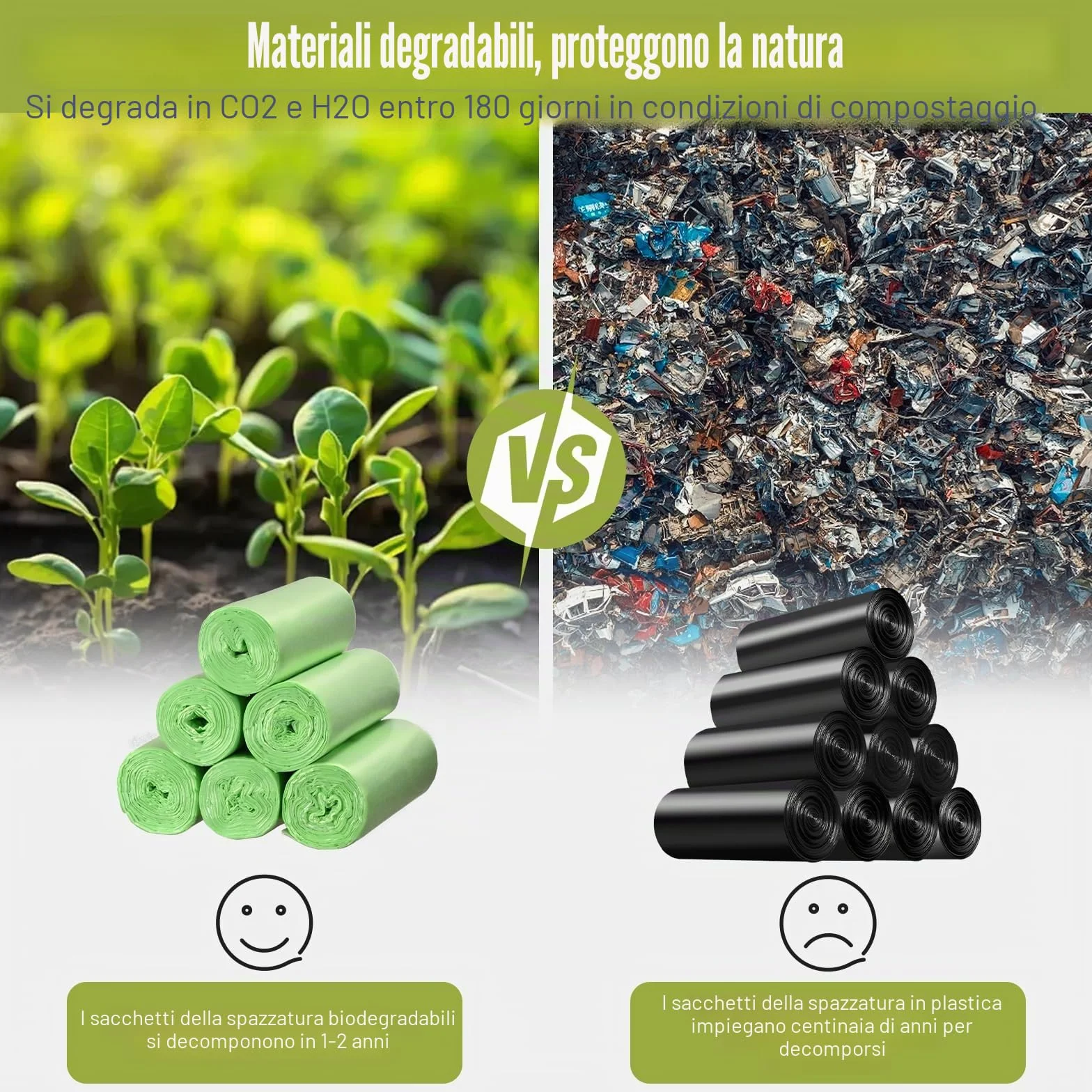 Pezzi Sacchetti Umido Biodegradabili 5L 40x45cm 1.2 Gal Buste Immondizia 200 Pezzi