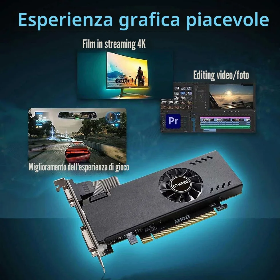 QTHREE Radeon RX 550 Low Profile Scheda Video, 4GB GDDR5 128-bit, DVI-D, HDMI, VGA, PCI Express x8, Gaming Scheda Grafica, DirectX 12, Computer GPU