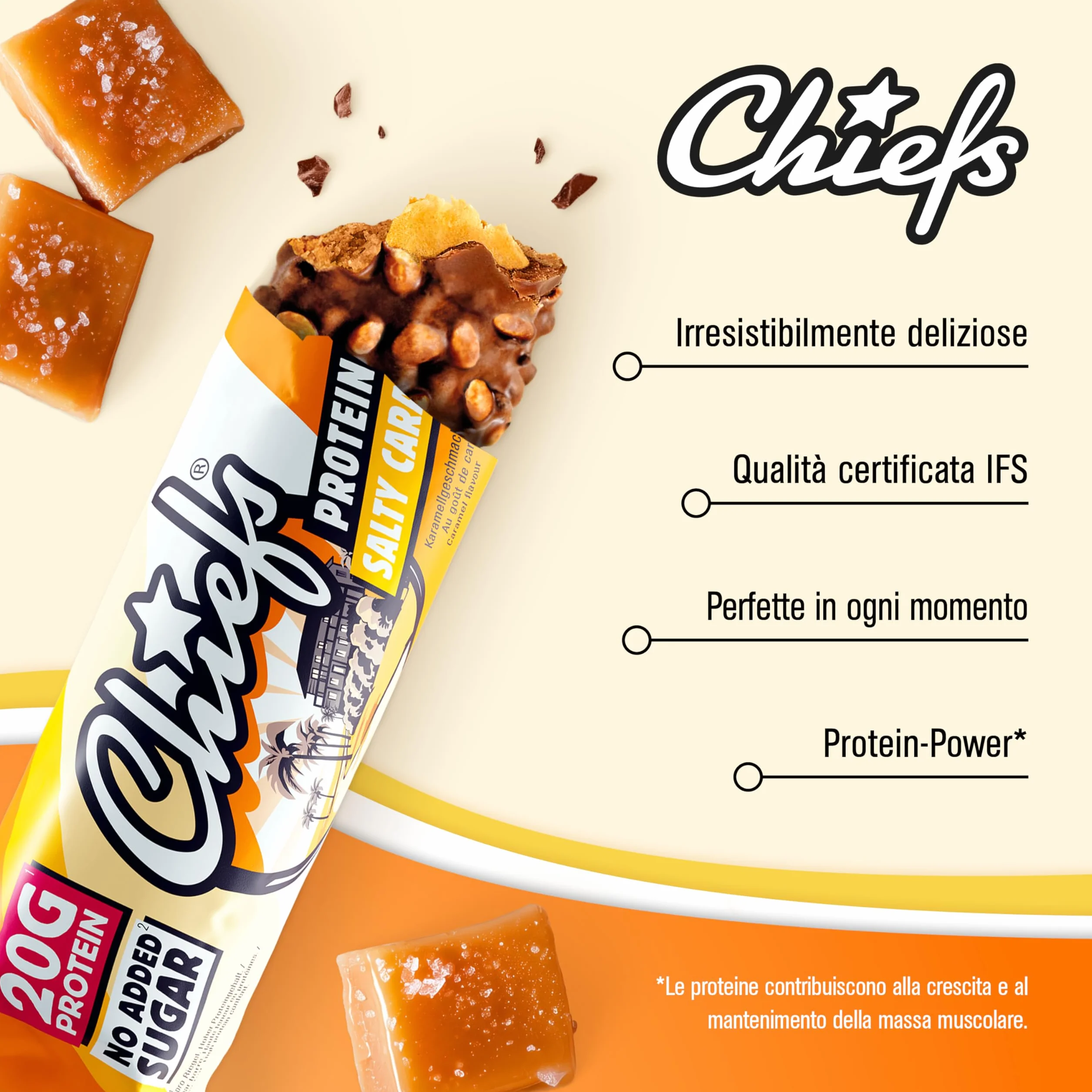 Chiefs Protein Bar 20g proteine 214kcal 12 x 55g Salty Caramel